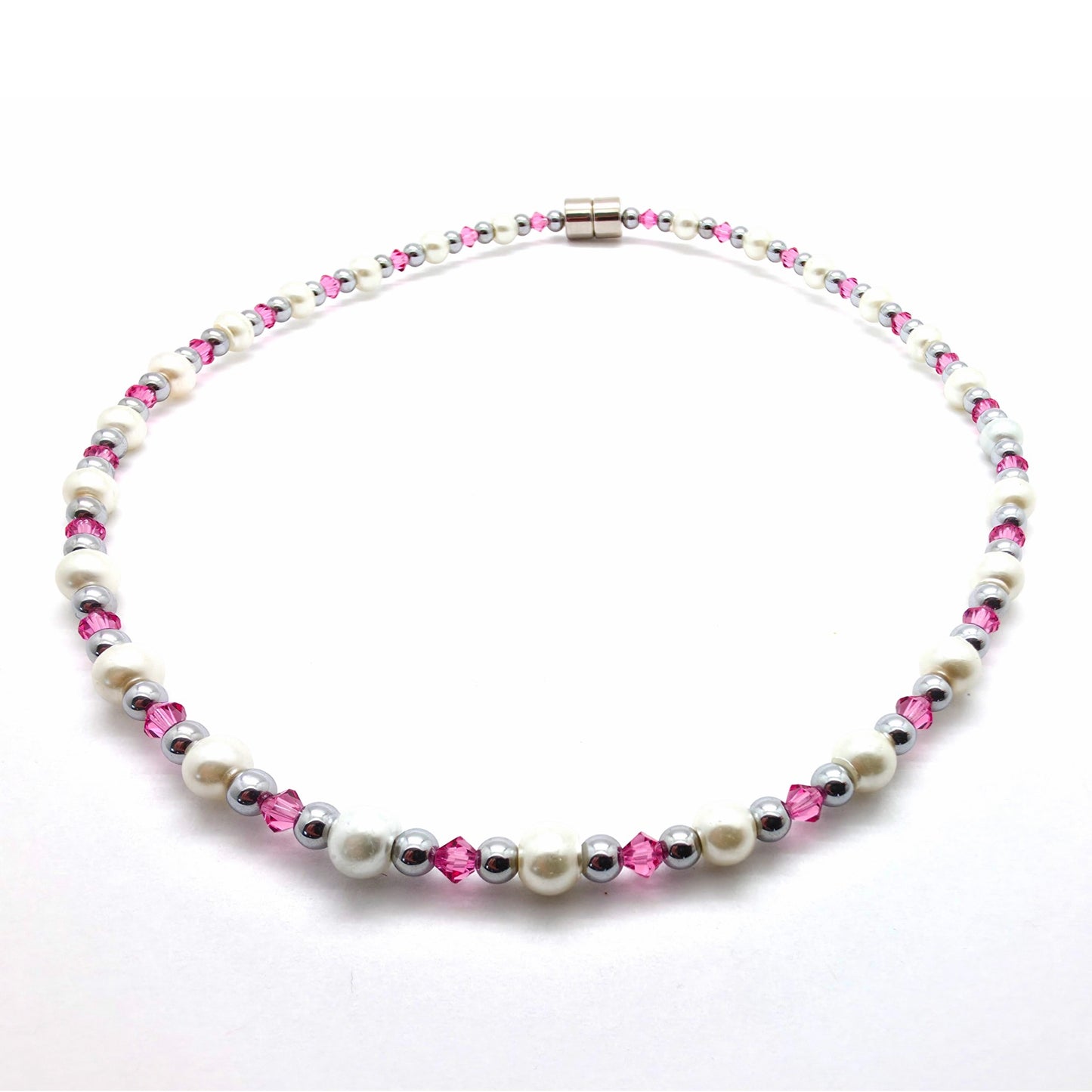 White Pearl w Rose Necklace