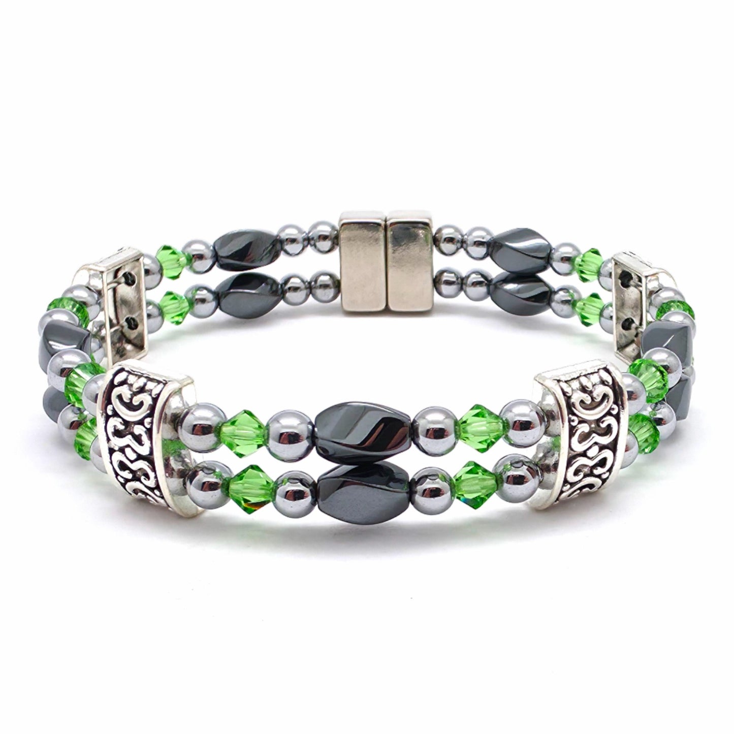 Black Hematite Twist Double w Peridot