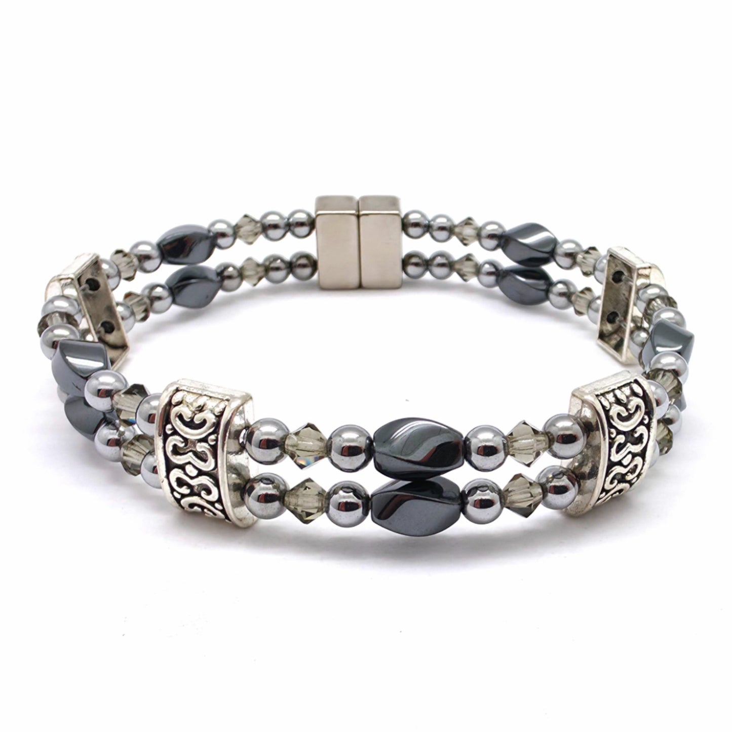 Black Hematite Twist Double w Black Diamond