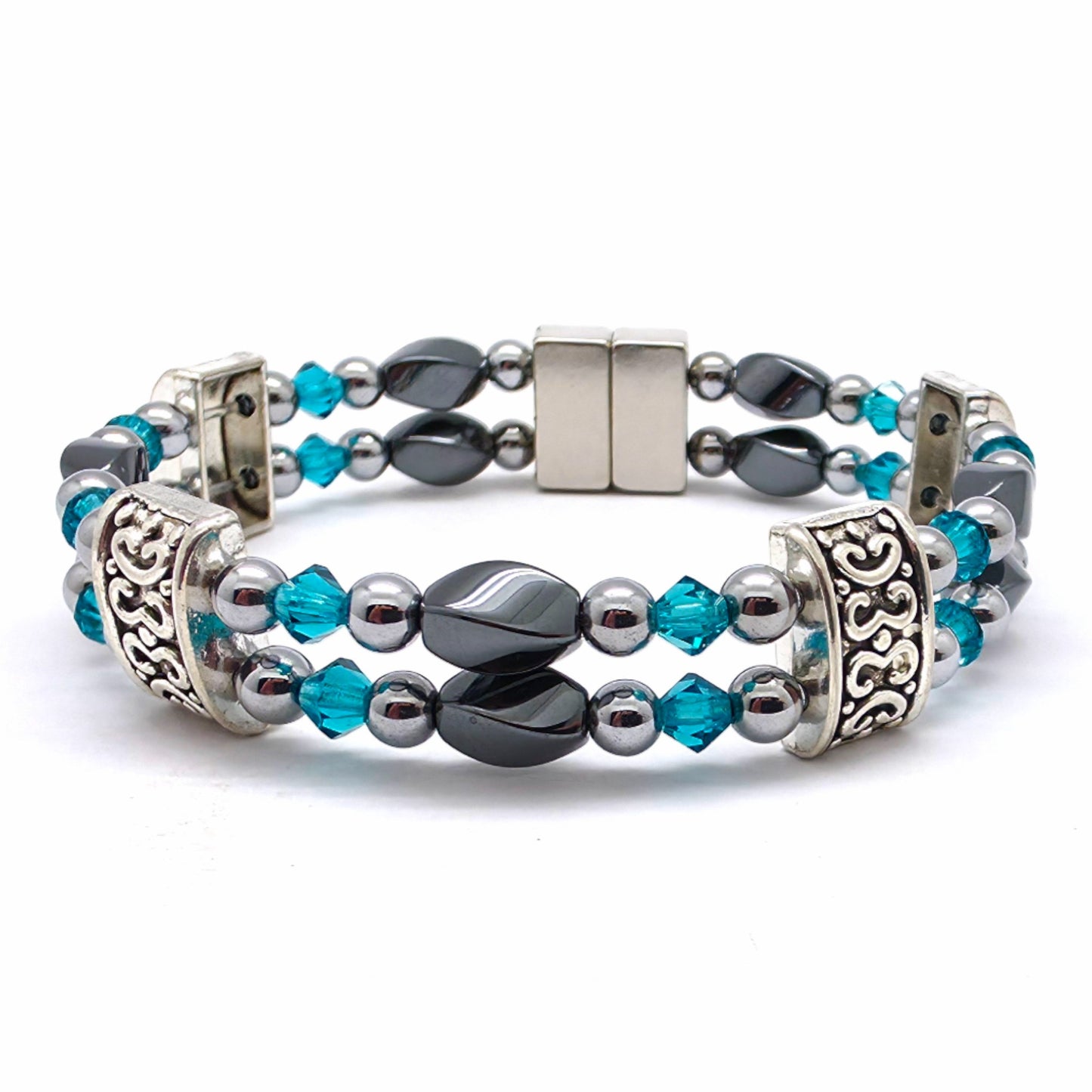 Black Hematite Twist Double w Blue Zircon
