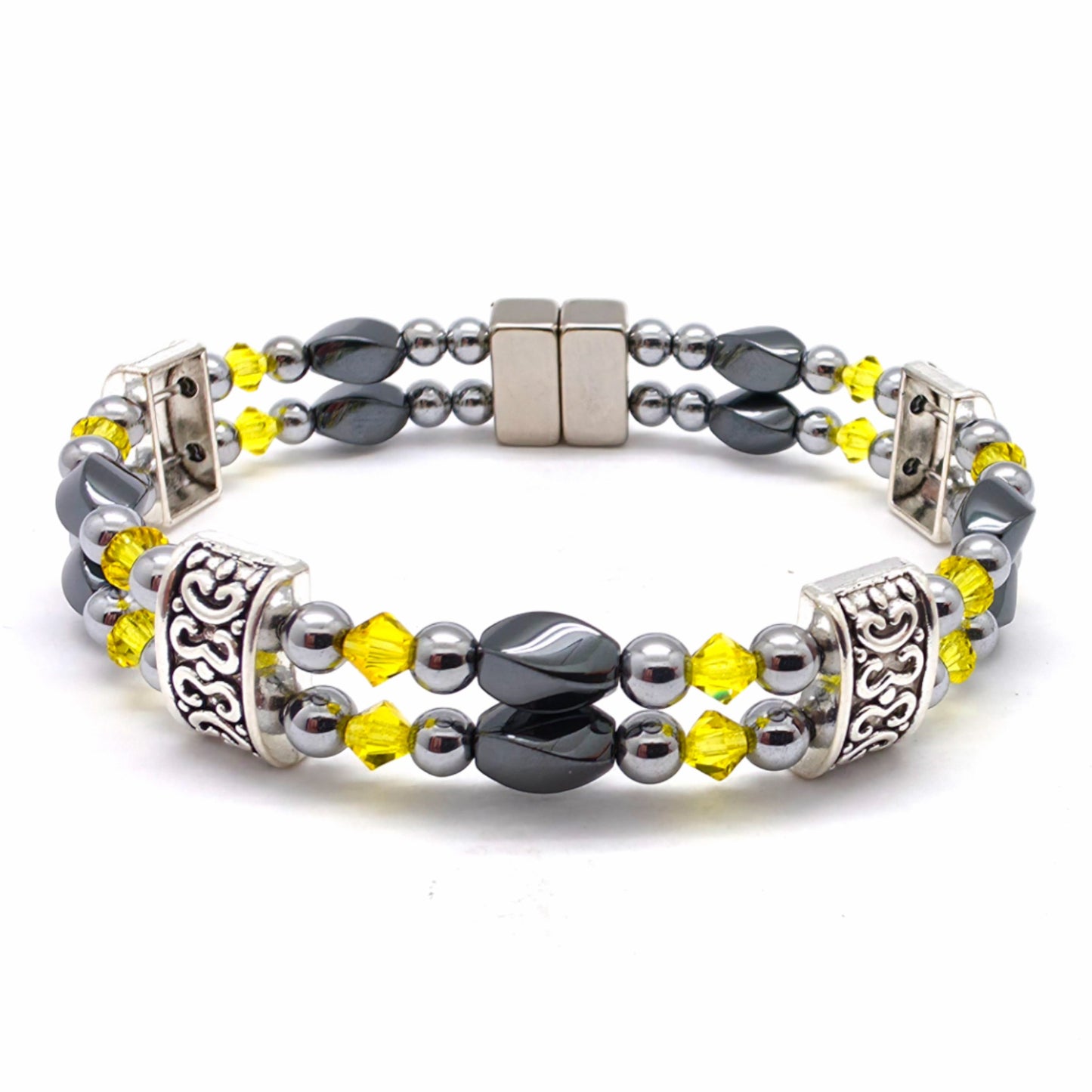Black Hematite Twist Double w Citrine