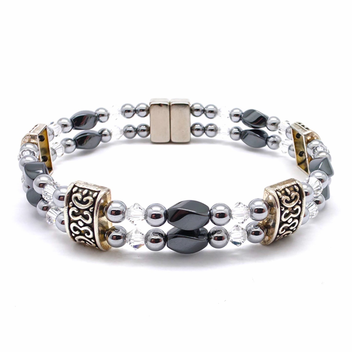 Black Hematite Twist Double w Clear Crystal
