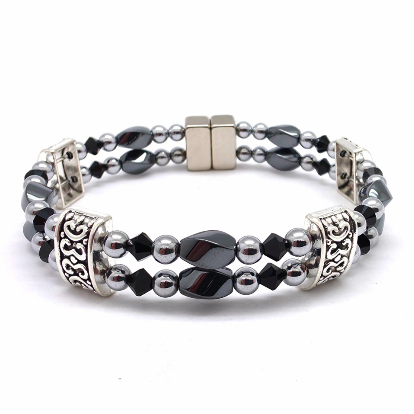 Black Hematite Twist Double w Garnet