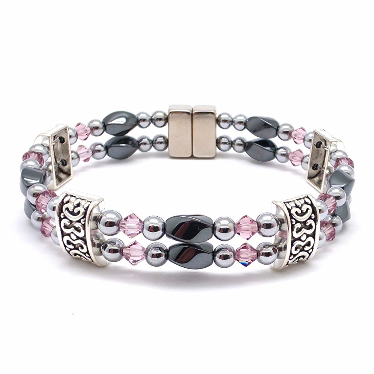 Black Hematite Twist Double w Light Amethyst