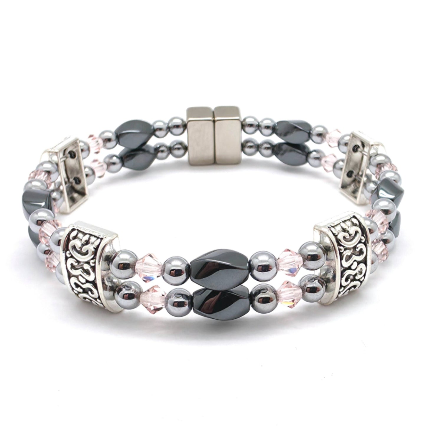 Black Hematite Twist Double w Light Rose
