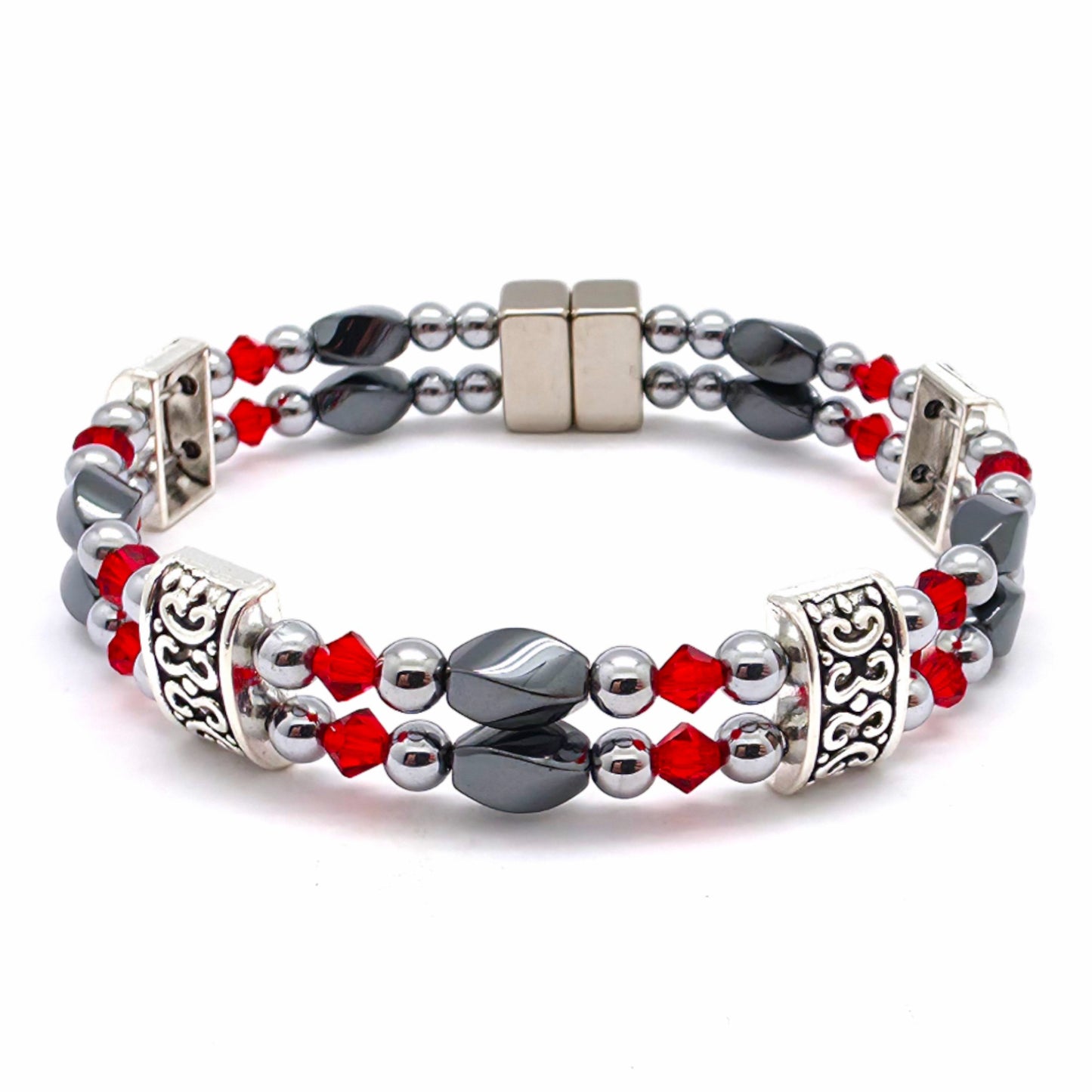 Black Hematite Twist Double w Light Siam