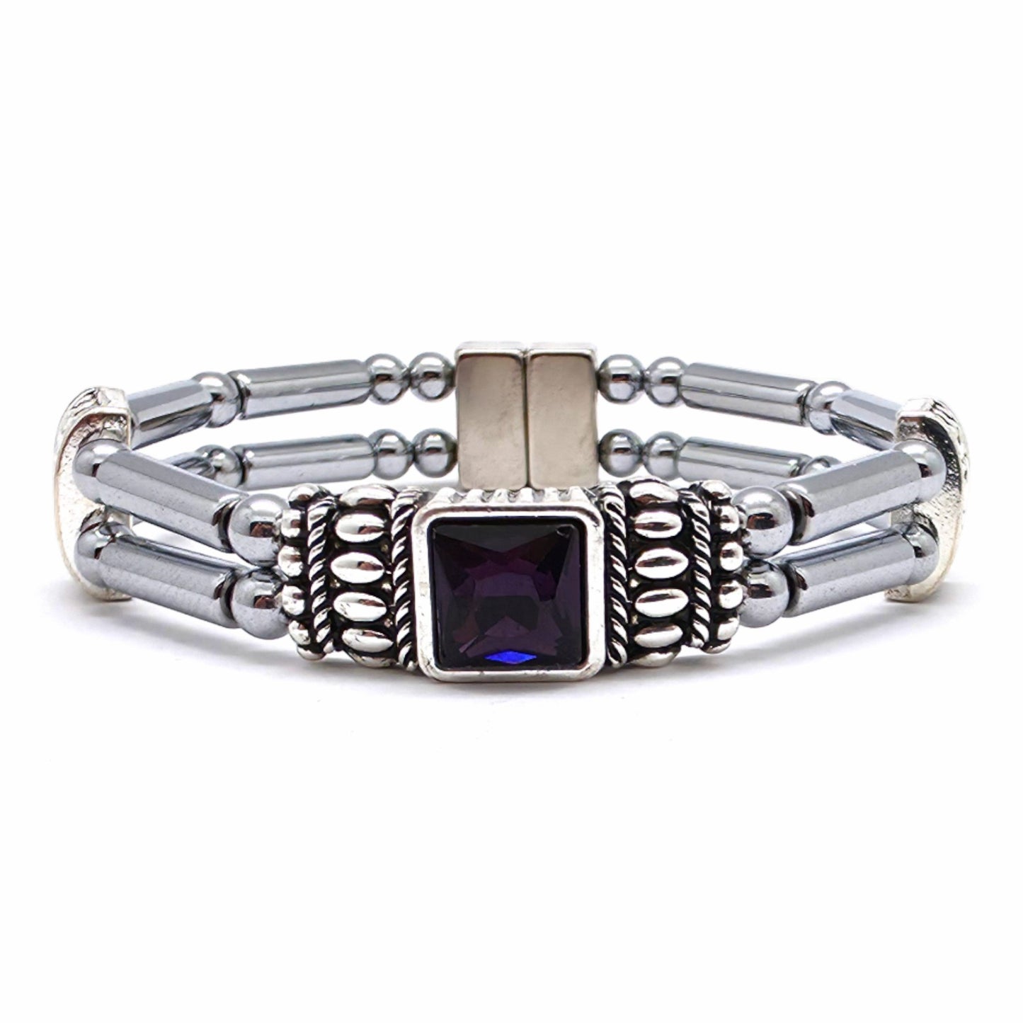Centered Square Amethyst Birthstone Double
