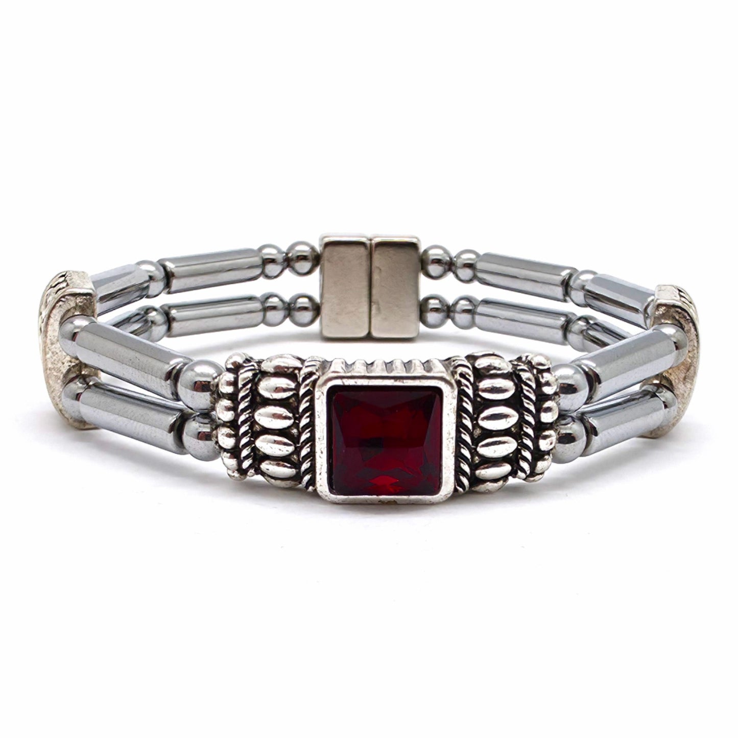 Centered Square Garnet Birthstone Double