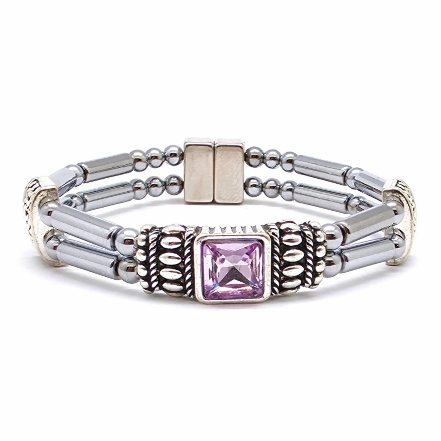 Centered Square Light Amethyst Birthstone Double