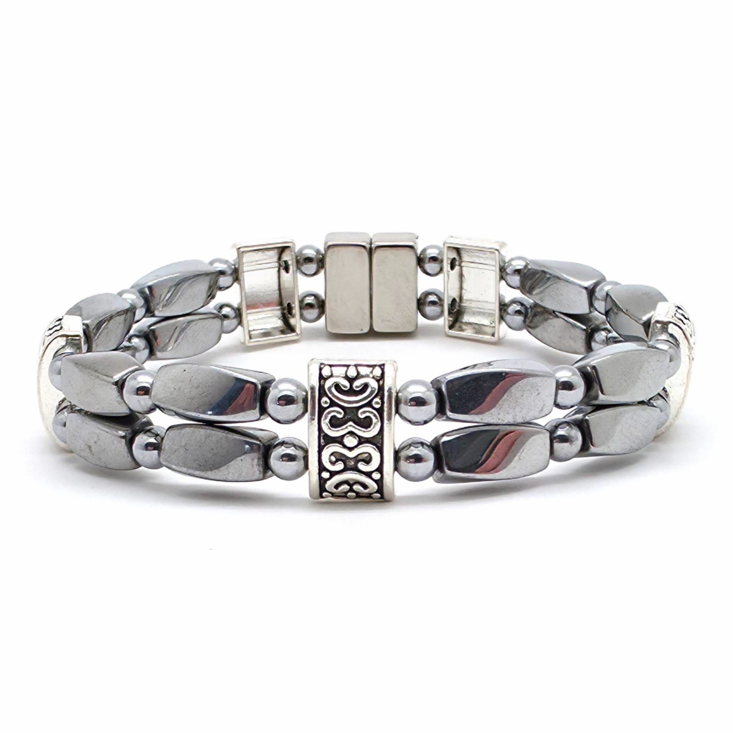 Silver Hematite Twist Double