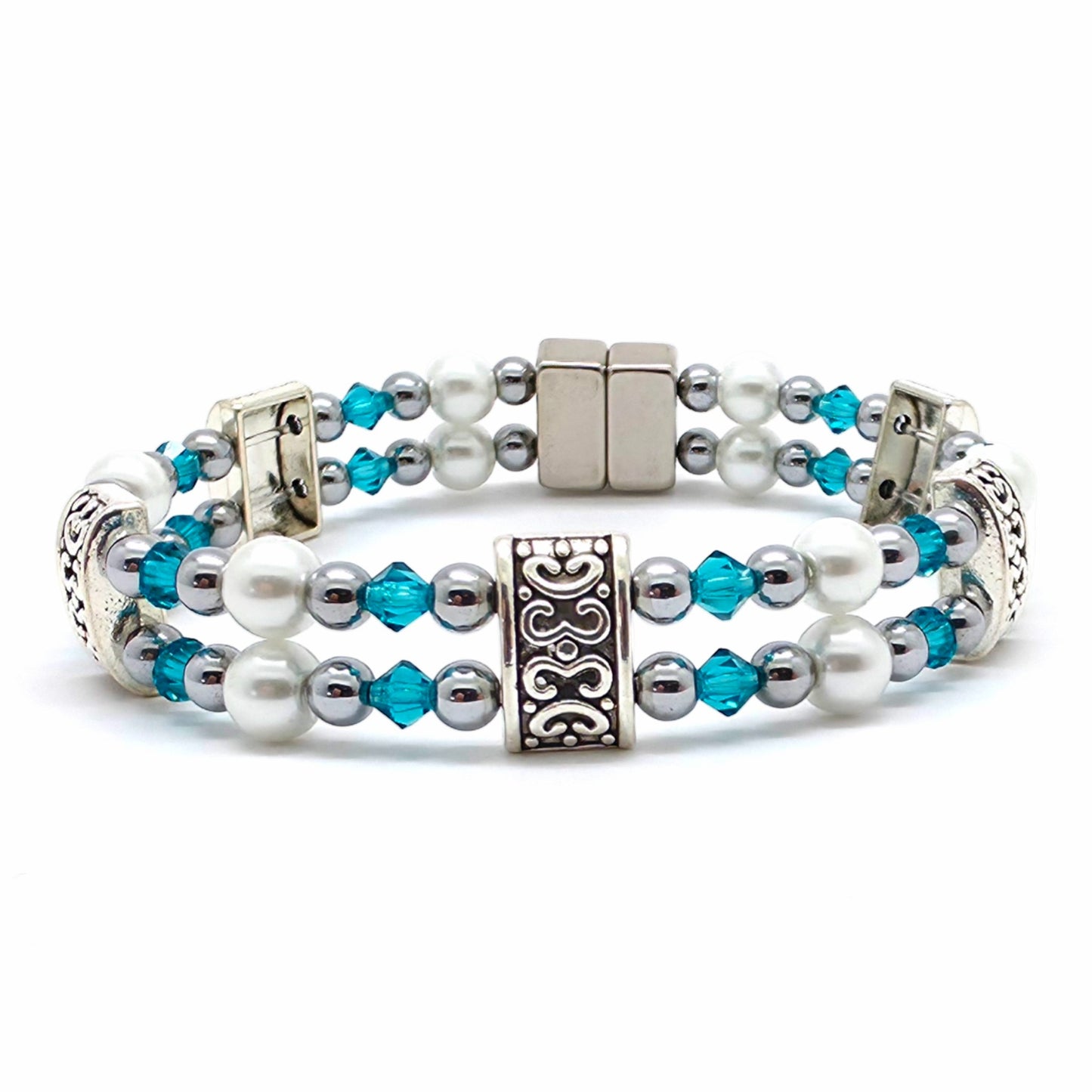 White Pearl Double with Blue Zircon