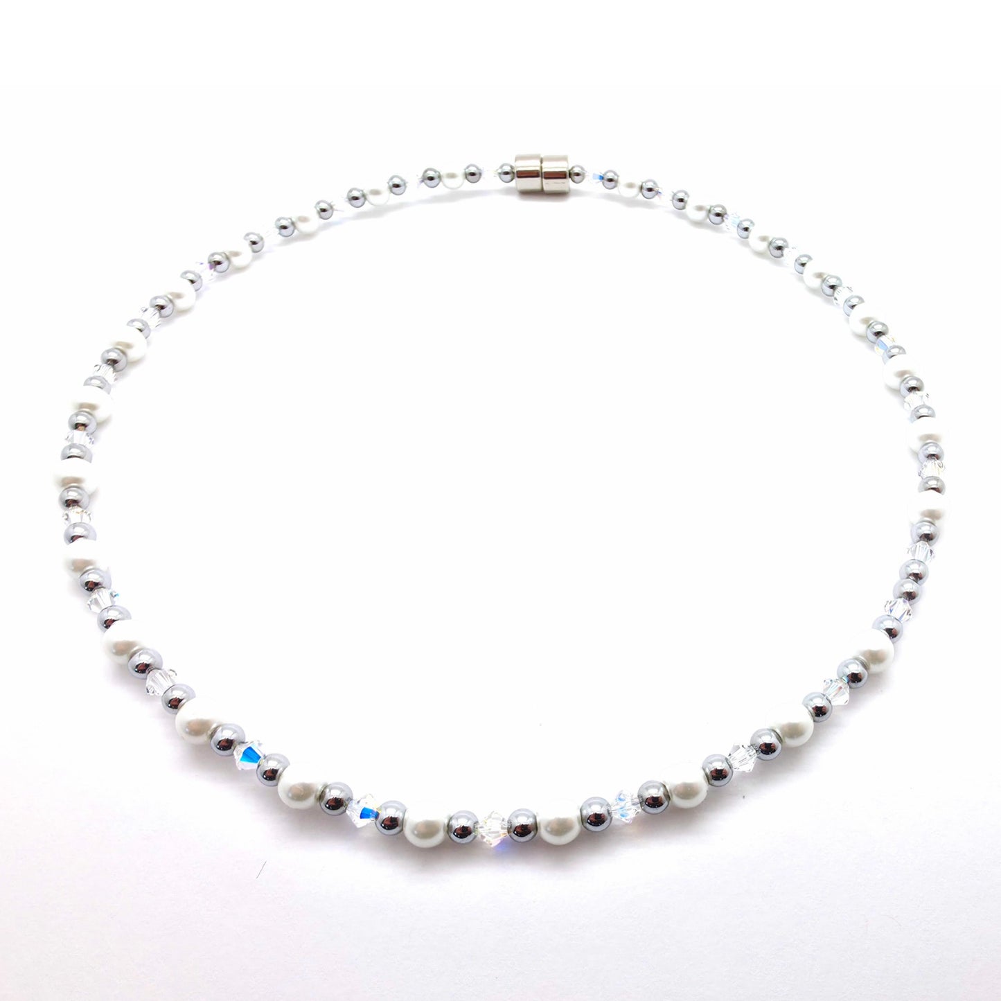 White Pearl w AB Crystal Necklace