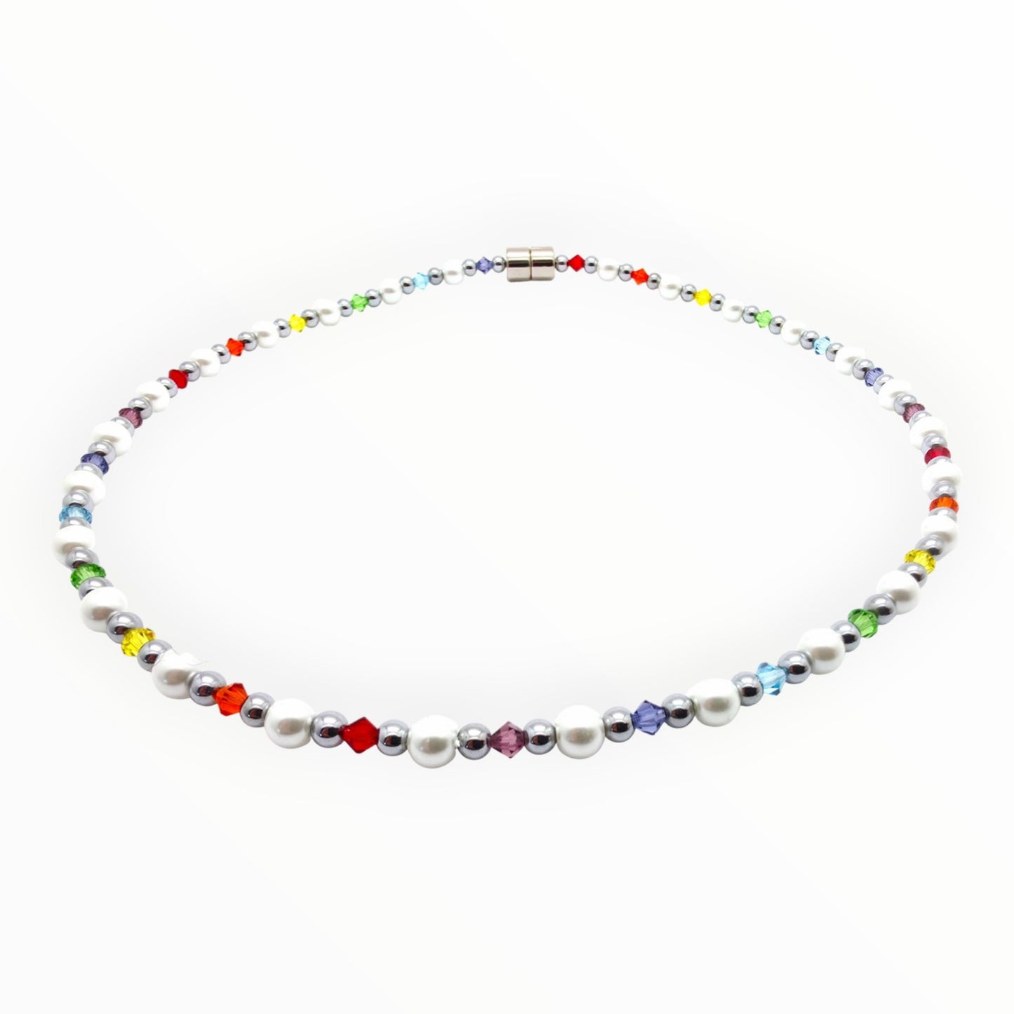 White Pearl w Rainbow Crystals Necklace