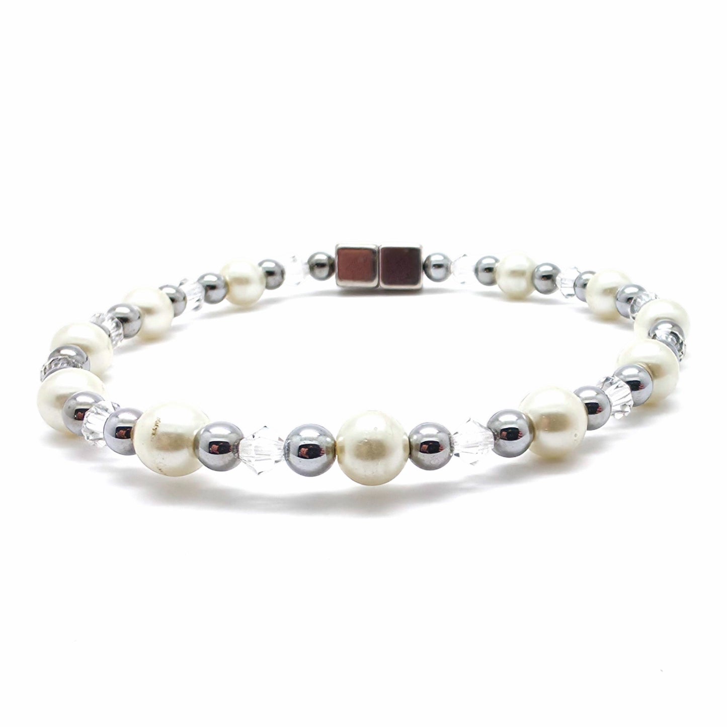 White Pearl Single w Clear Crystal
