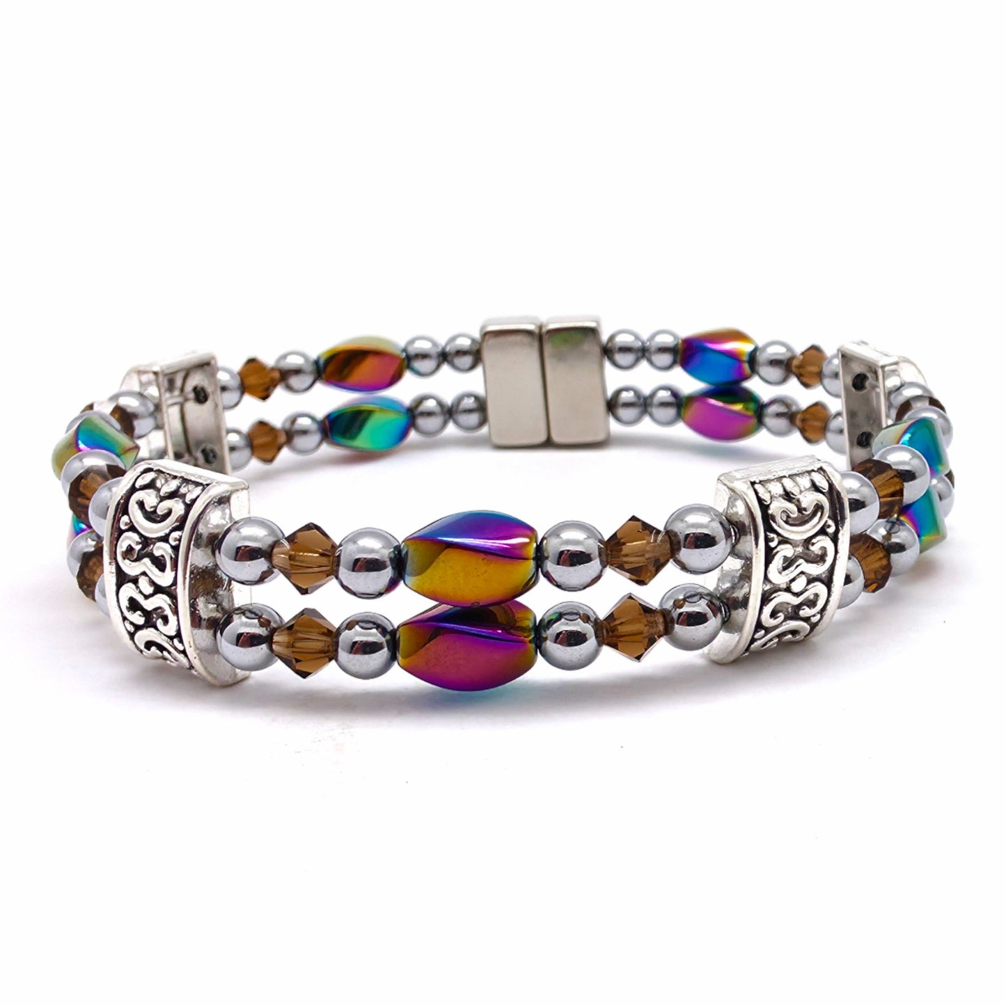 Rainbow Hematite Twist Double w Smokey Topaz