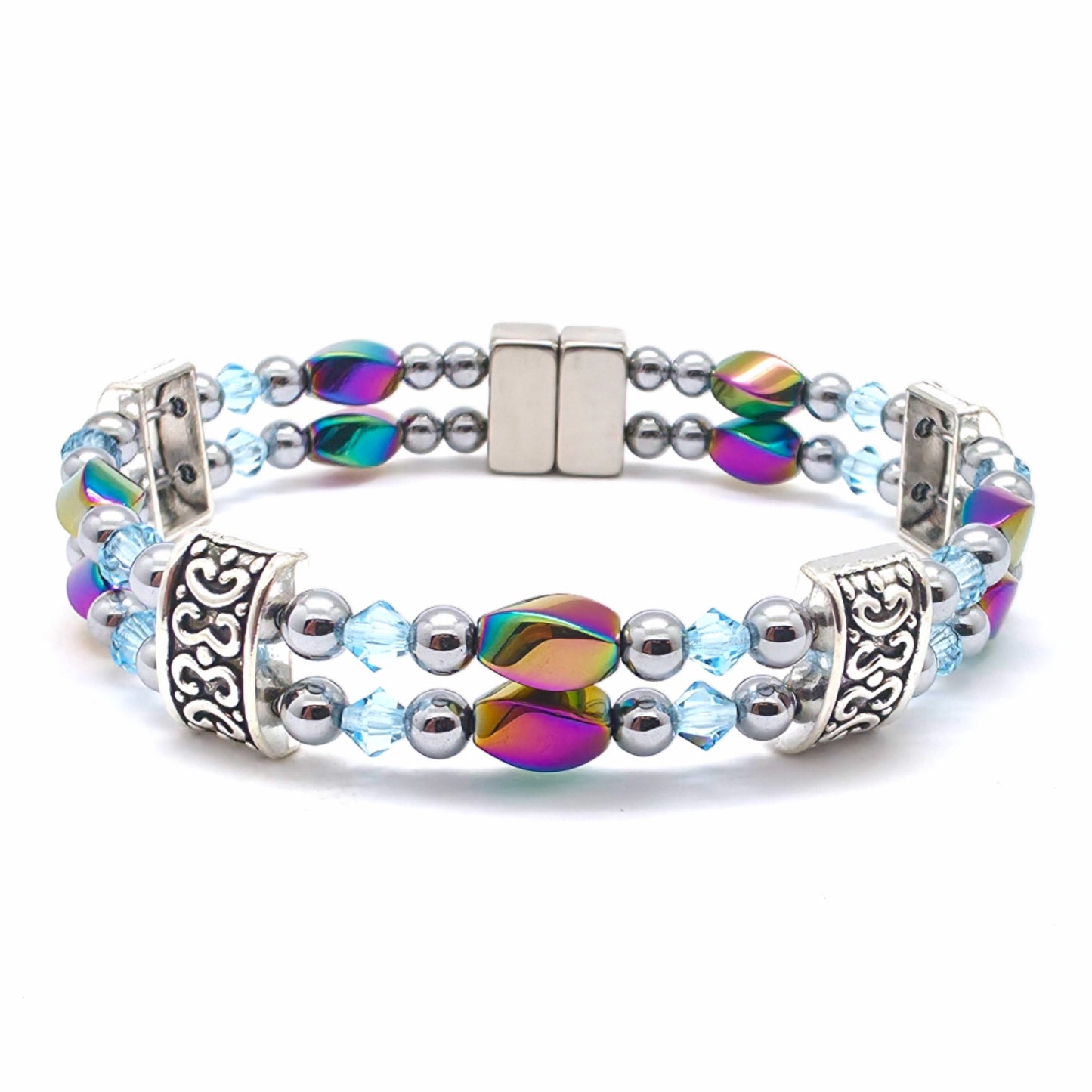 Rainbow Hematite Twist Double w Aquamarine