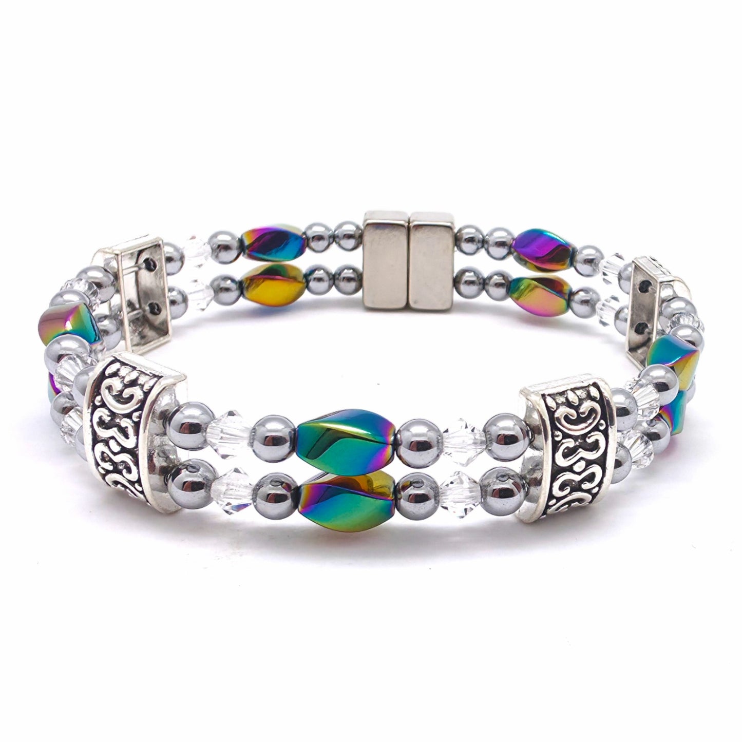 Rainbow Hematite Twist Double w Clear Crystal
