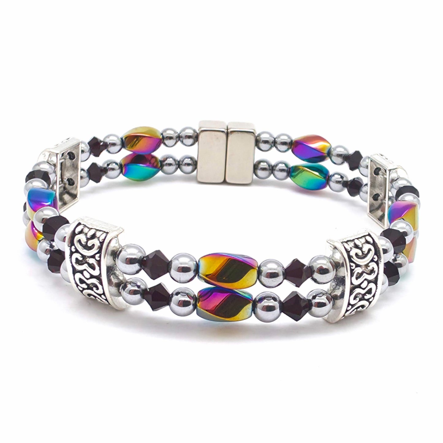 Rainbow Hematite Twist Double w Garnet