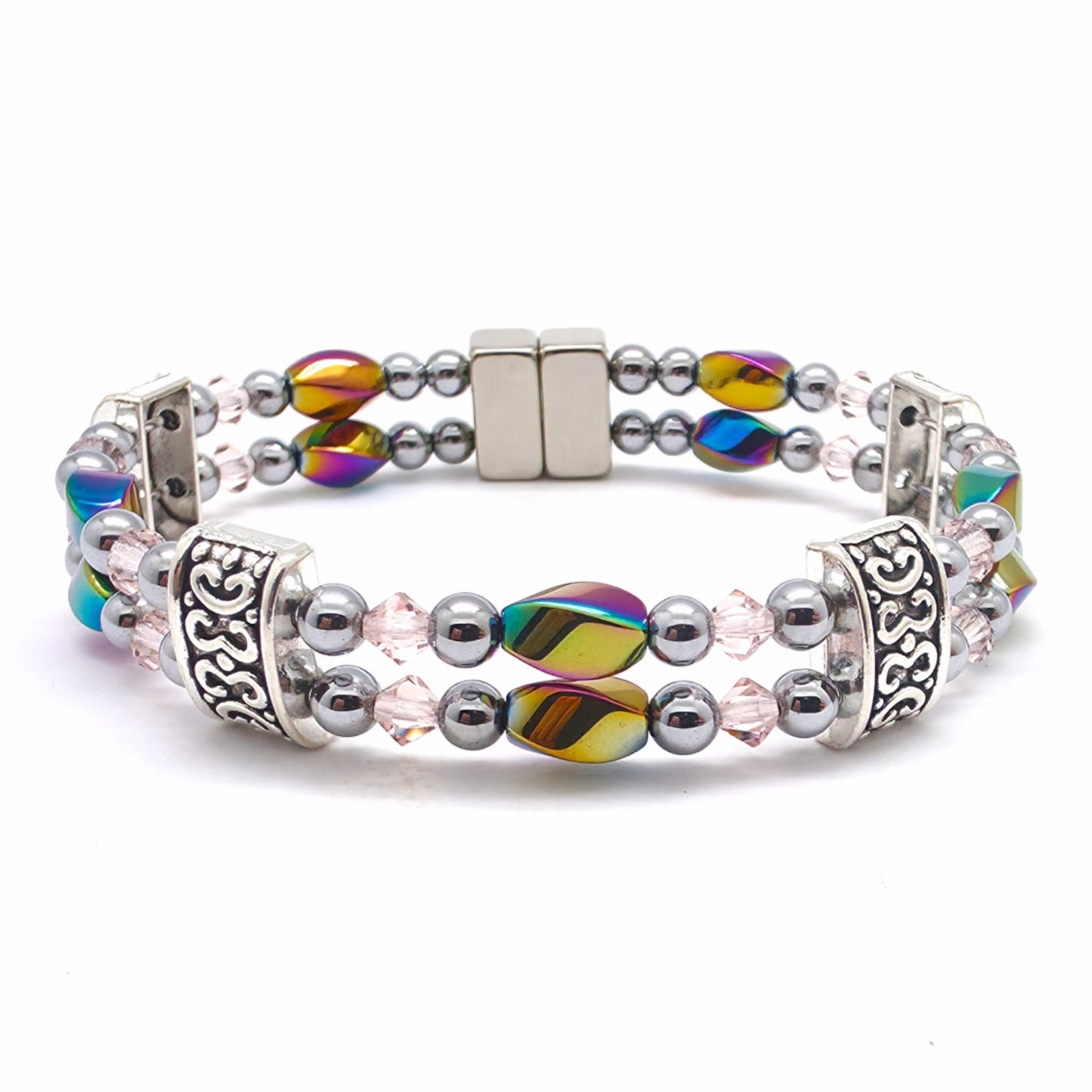 Rainbow Hematite Twist Double w Light Rose