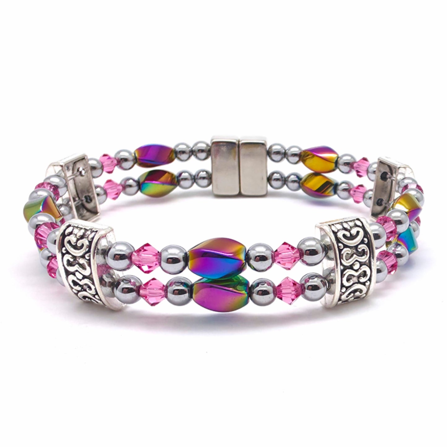 Rainbow Hematite Twist Double w Rose
