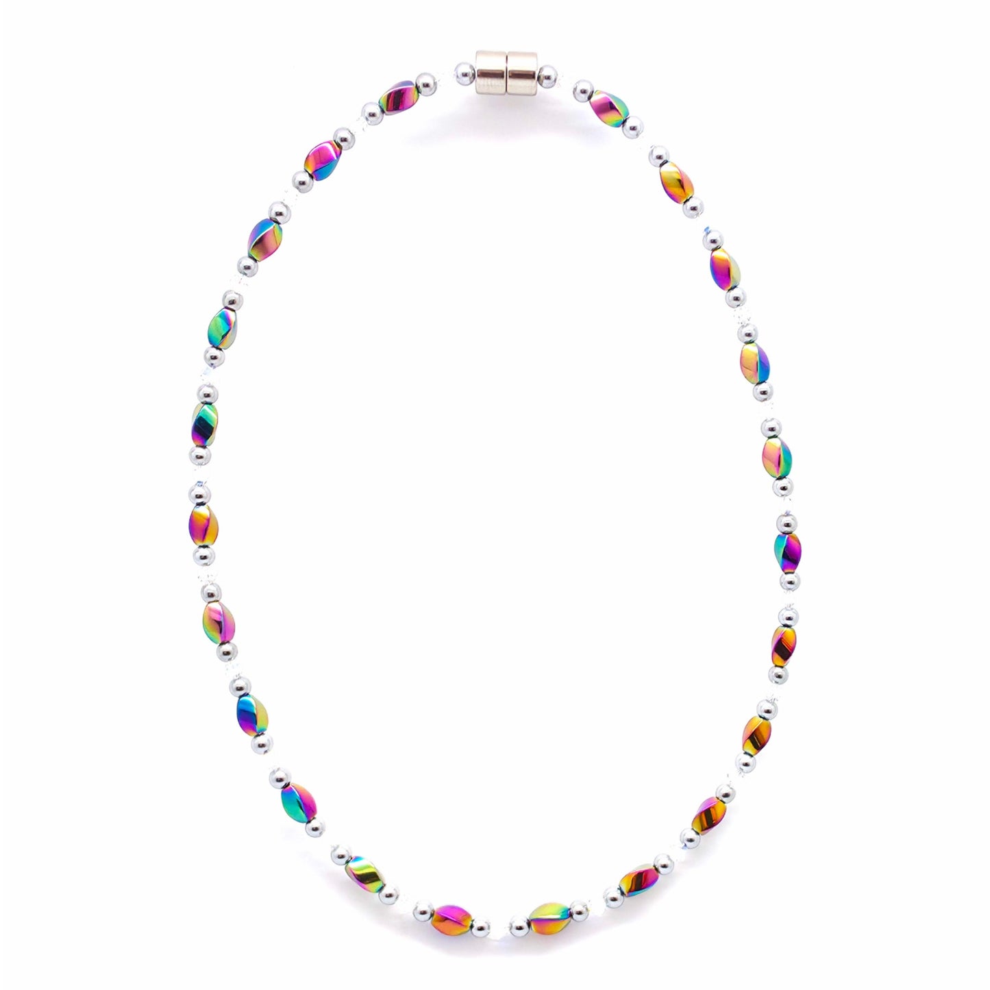 Rainbow Hematite Twist w AB Crystal Necklace