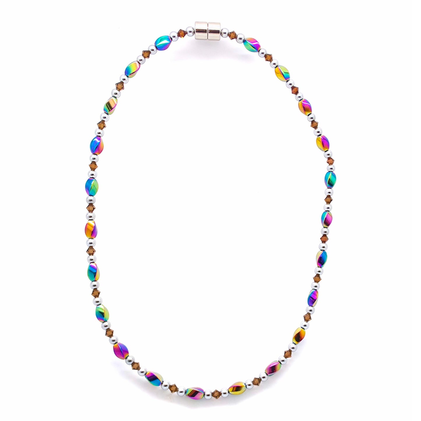 Rainbow Hematite Twist w Smokey Topaz Necklace