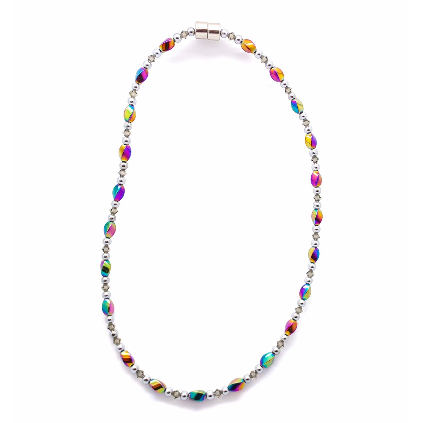 Rainbow Hematite Twist w Black Diamond Necklace