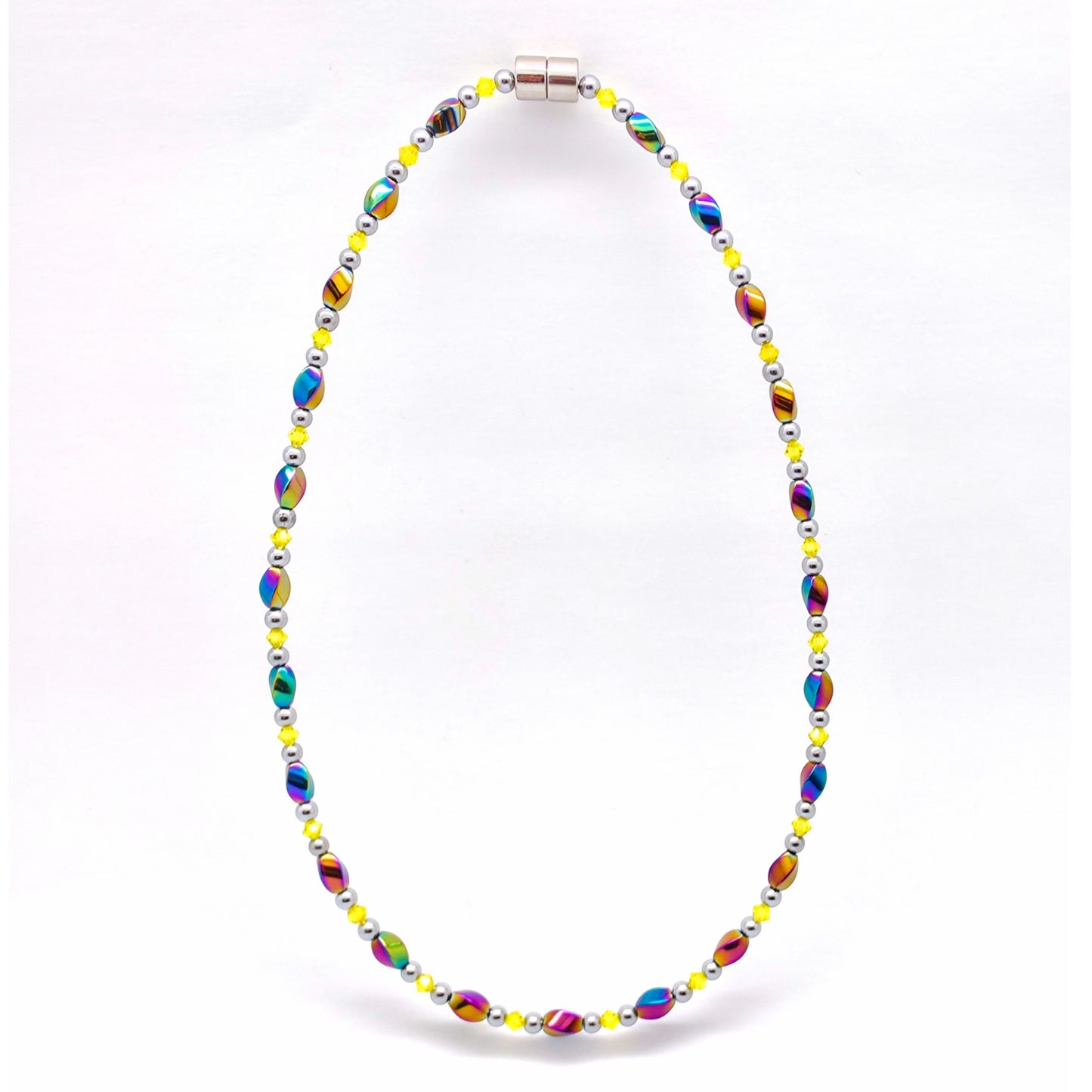 Rainbow Hematite Twist w Citrine Necklace