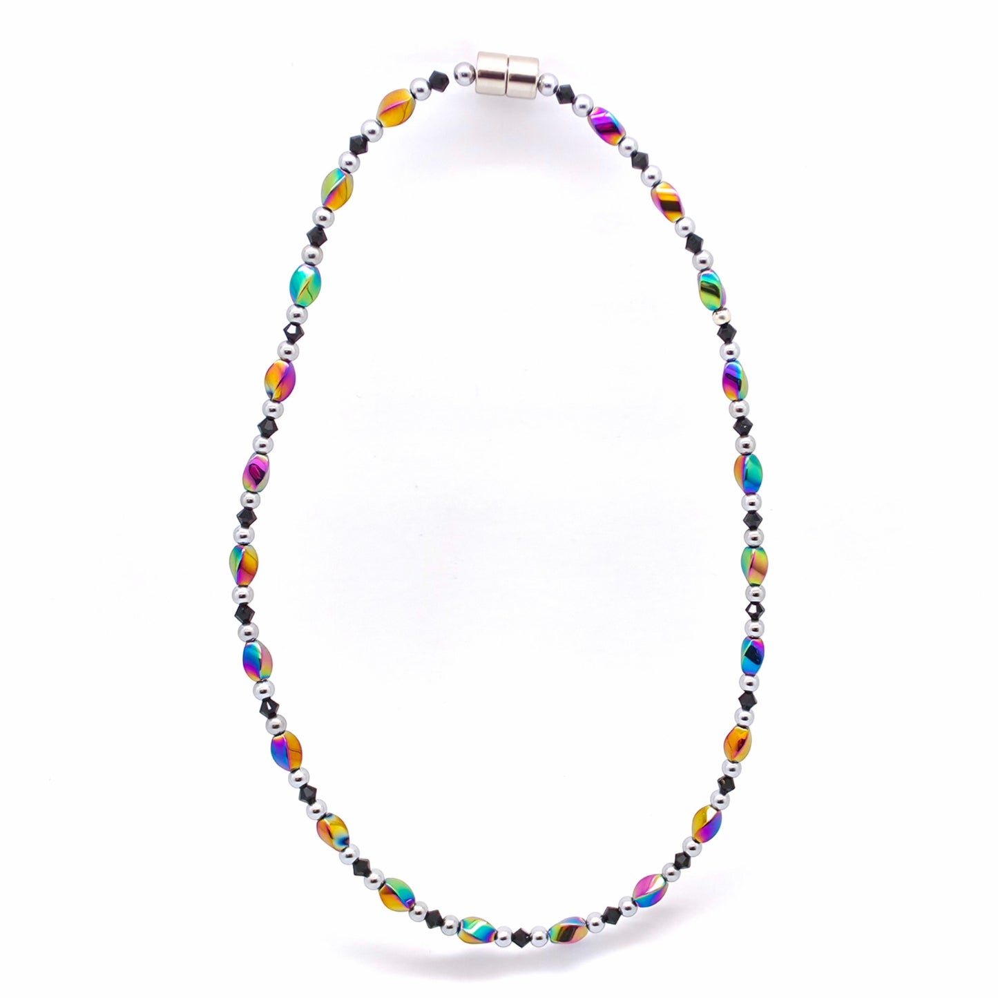 Rainbow Hematite Twist w Jet Black Necklace