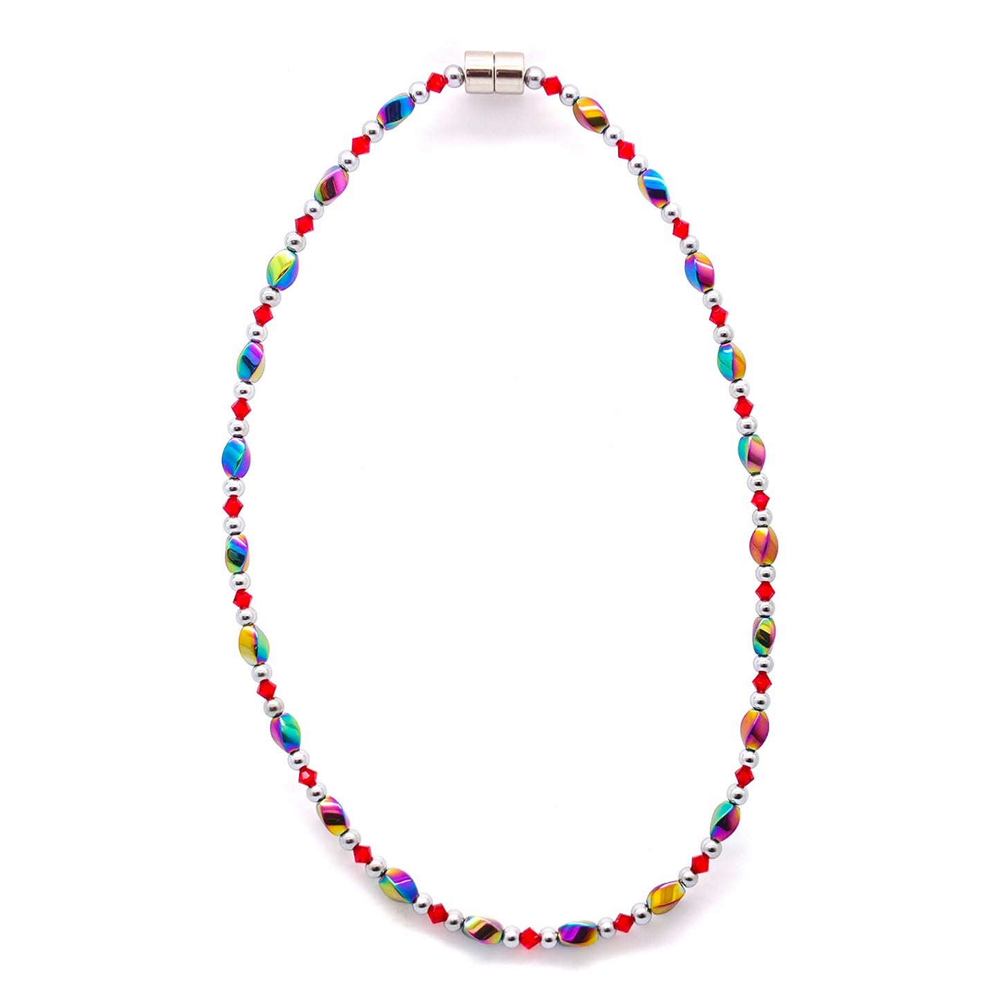 Rainbow Hematite Twist w Light Siam Necklace