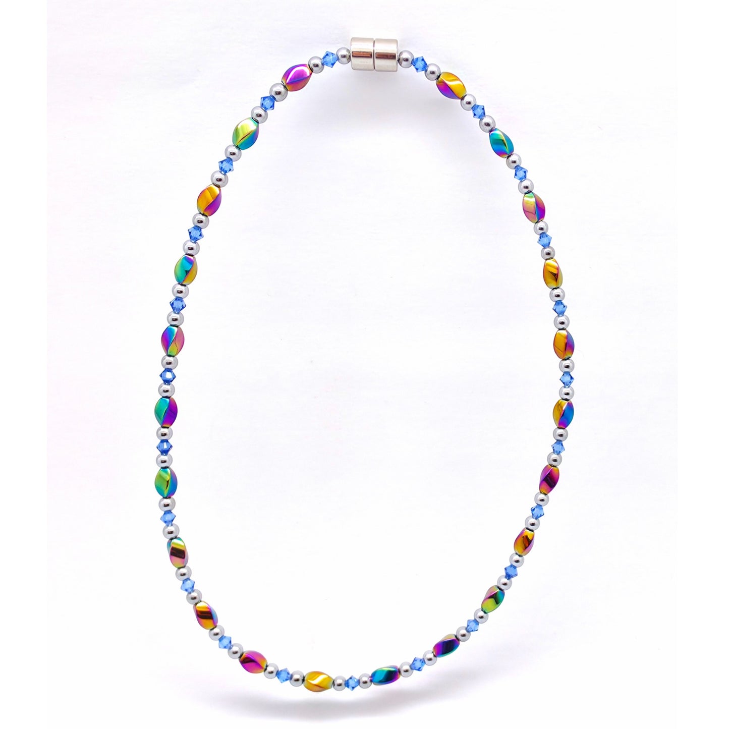 Rainbow Hematite Twist w Sapphire Necklace