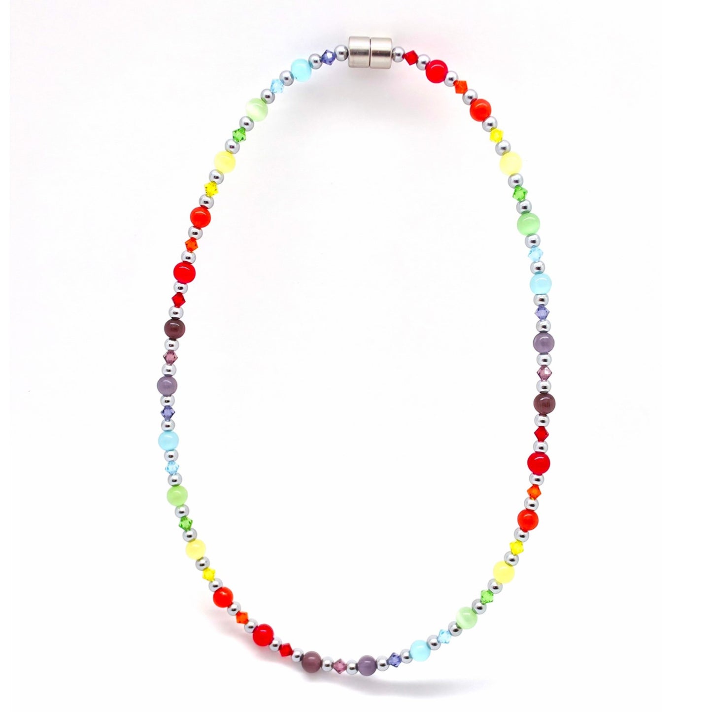 Rainbow Cat's Eye Necklace w Crystal