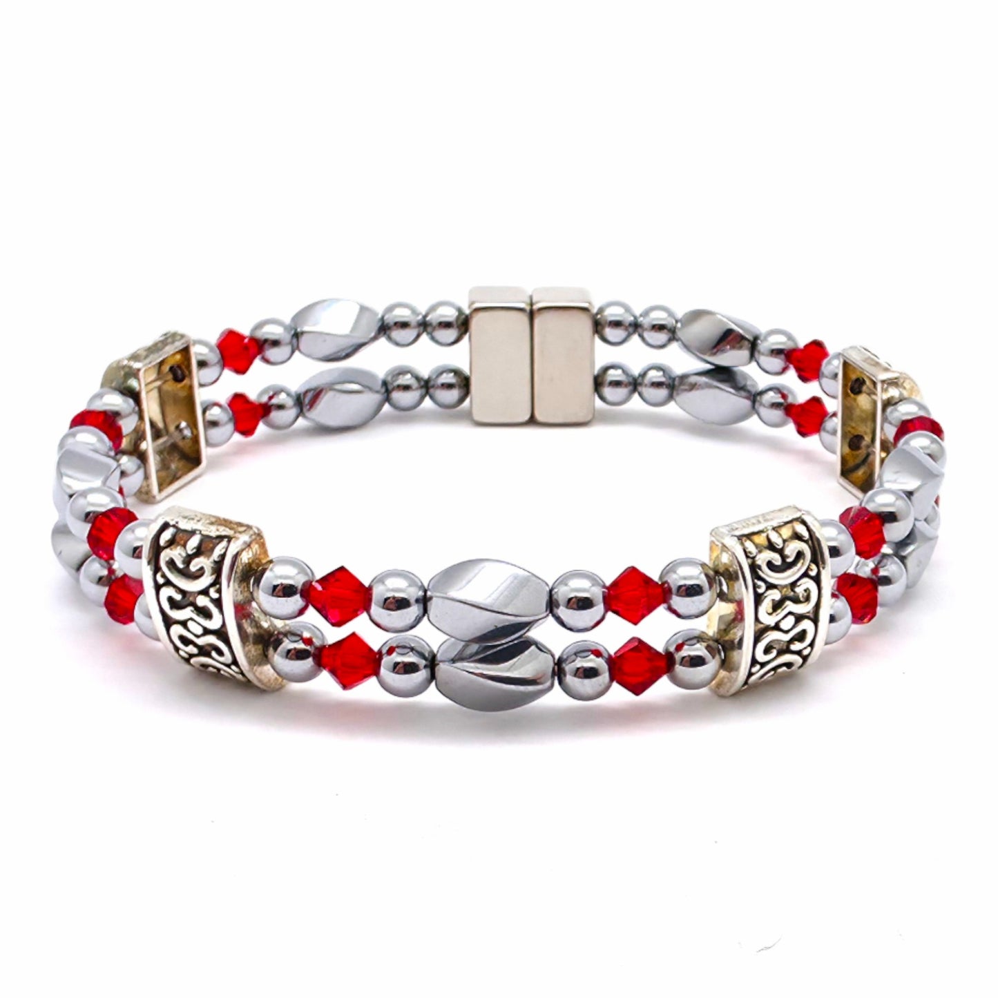 Silver Hematite Twist Double w Light Siam