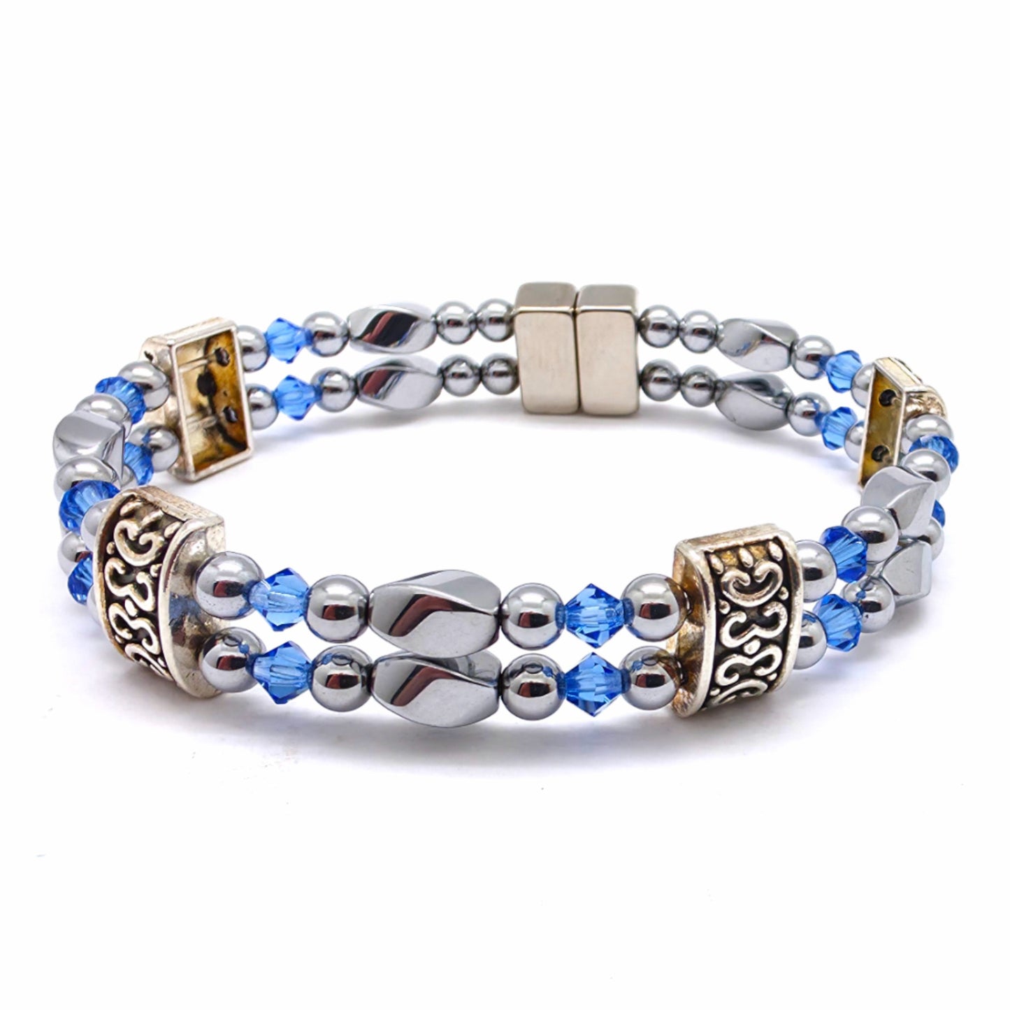 Silver Hematite Twist Double w Sapphire