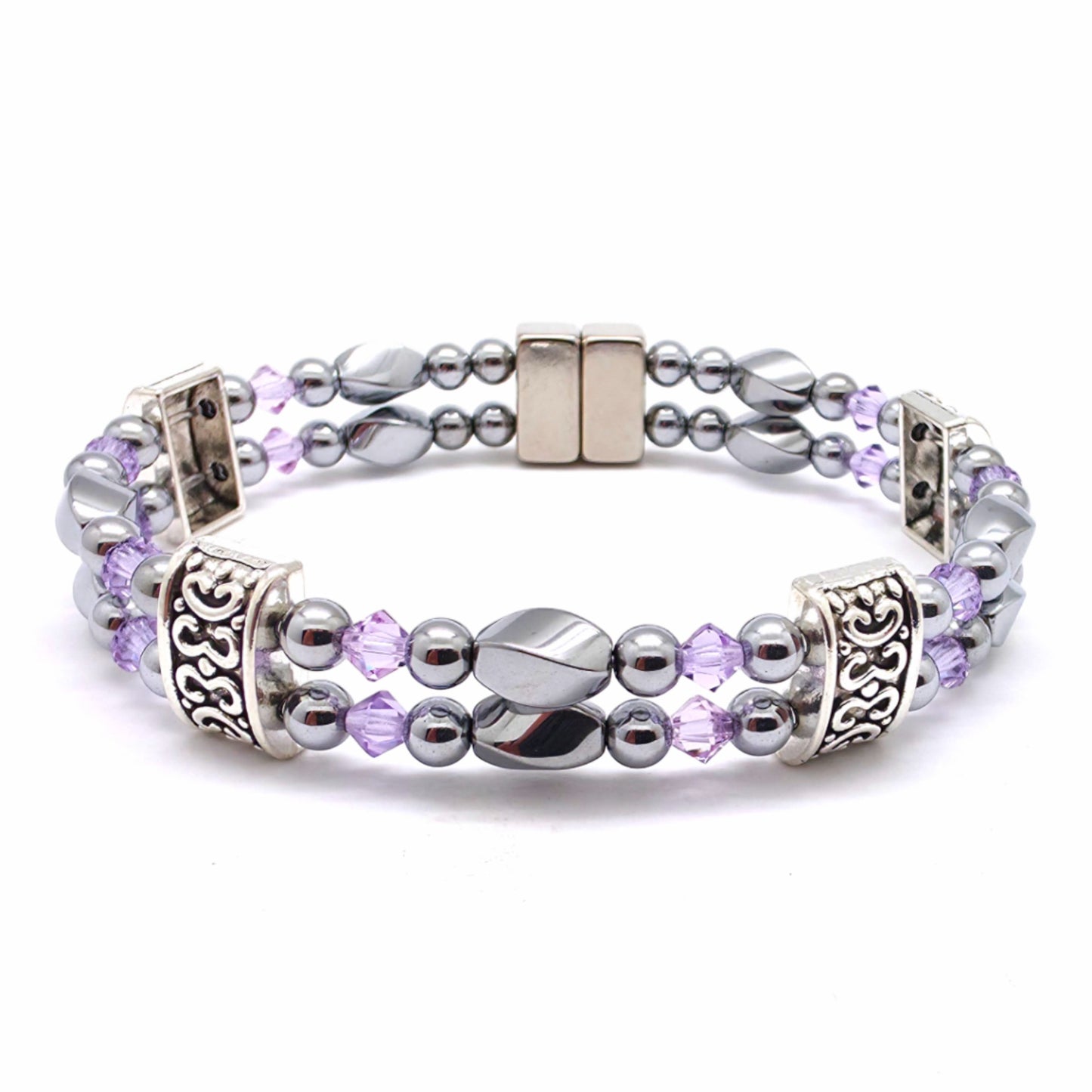 Silver Hematite Twist Double w Violet
