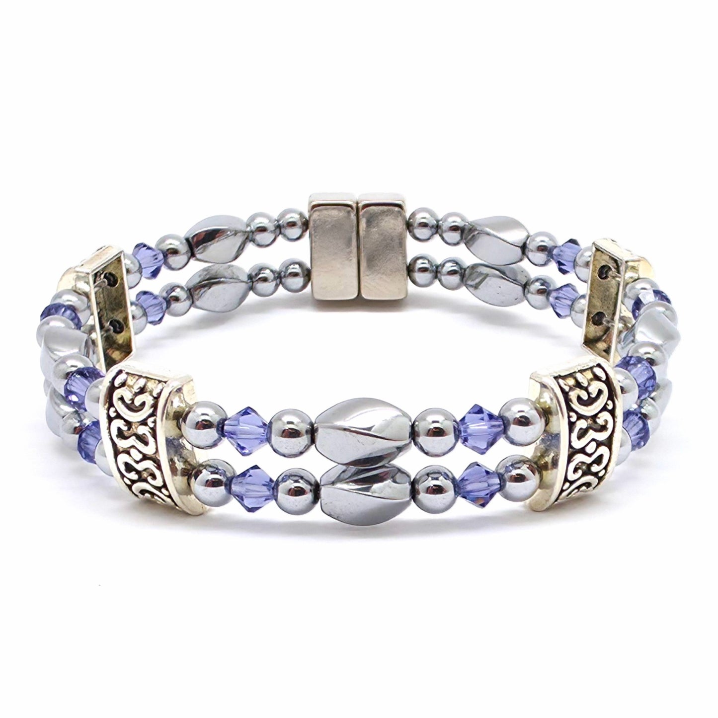 Silver Hematite Twist Double w Tanzanite
