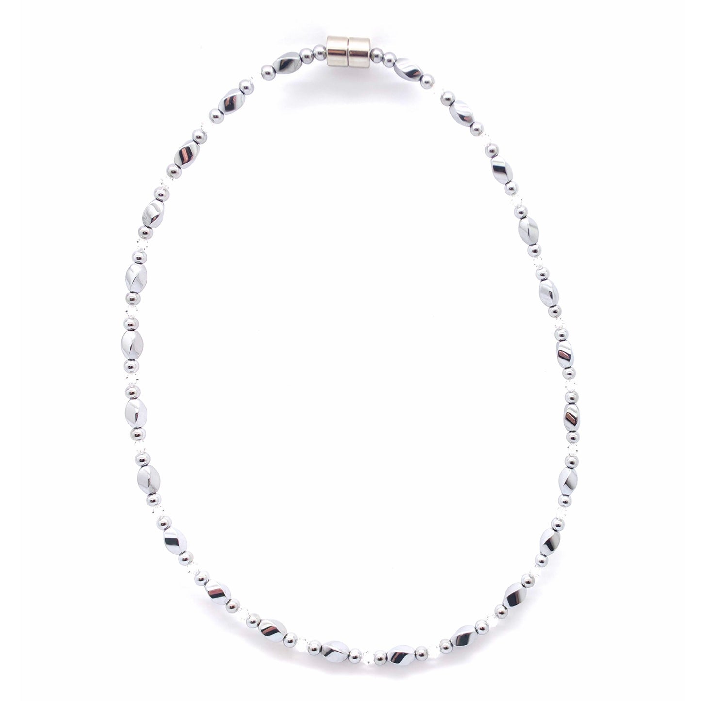 Silver Hematite Twist w AB Crystal Necklace