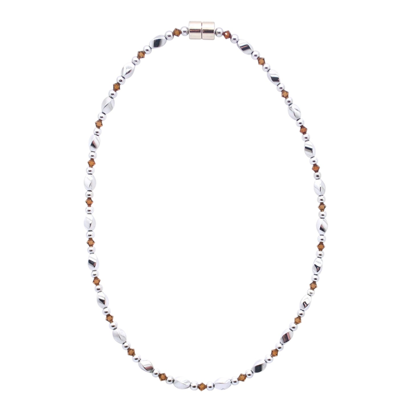 Silver Hematite Twist w Smokey Topaz Necklace