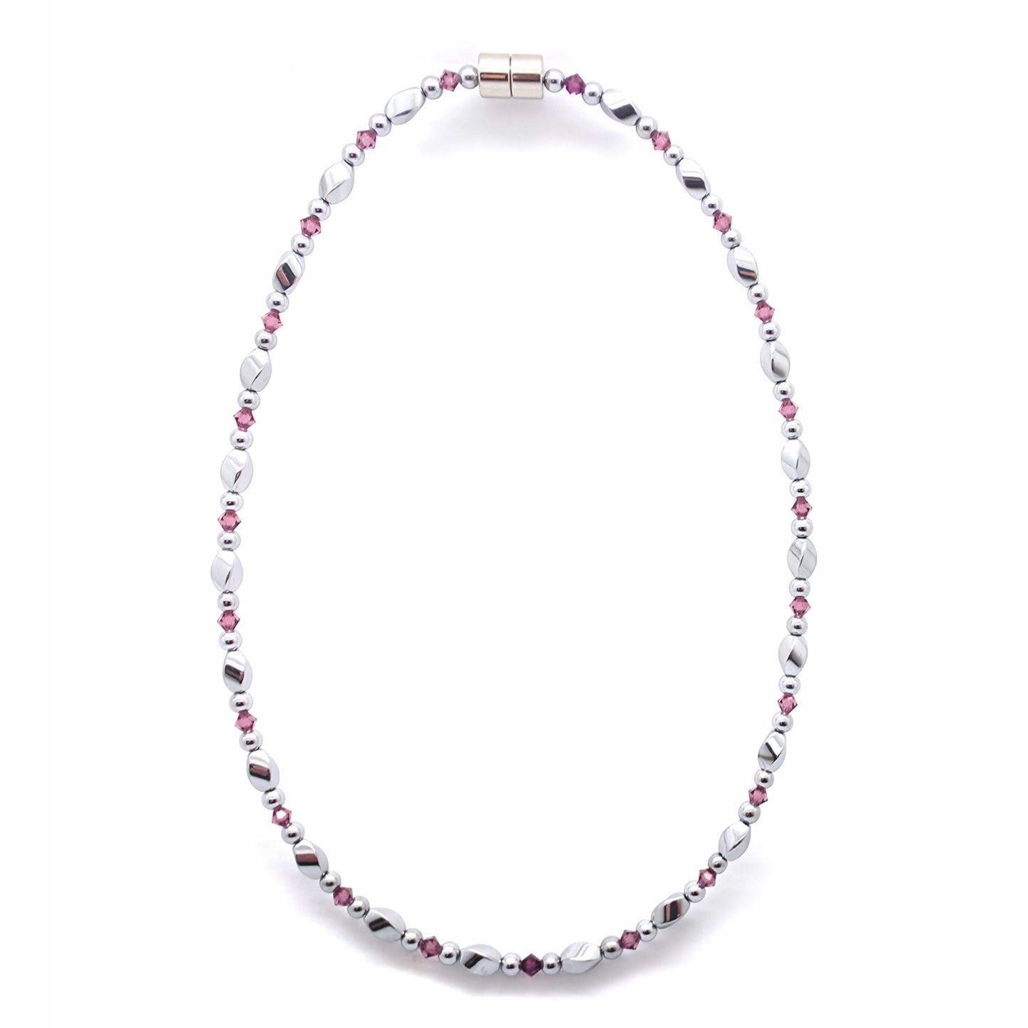 Silver Hematite Twist w Amethyst Necklace
