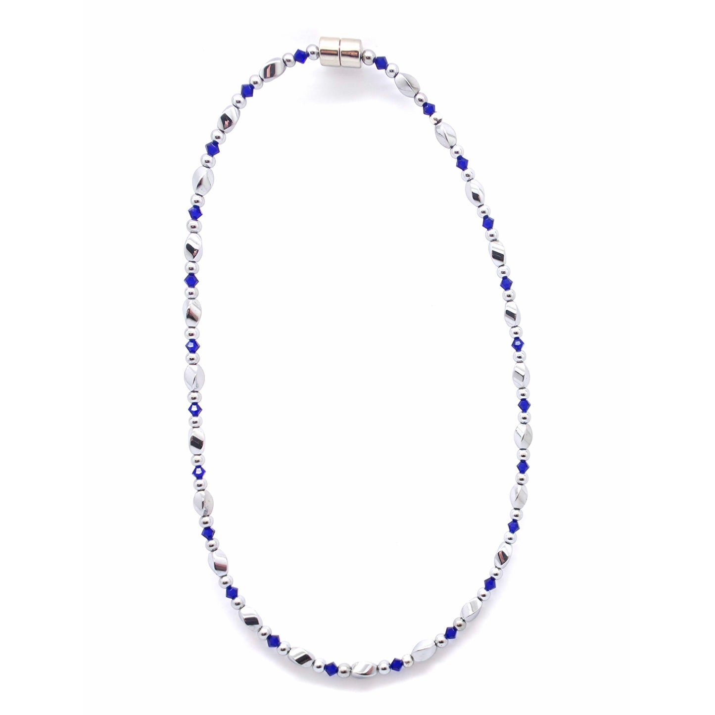 Silver Hematite Twist w Cobalt Necklace