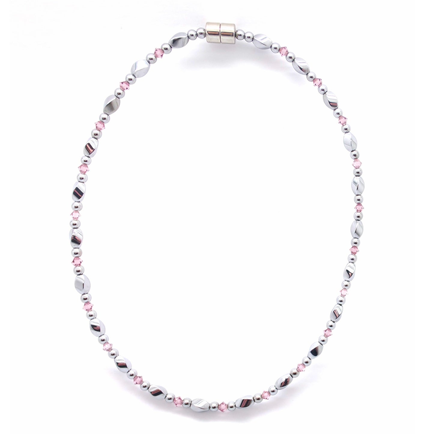 Silver Hematite Twist w Light Amethyst Necklace