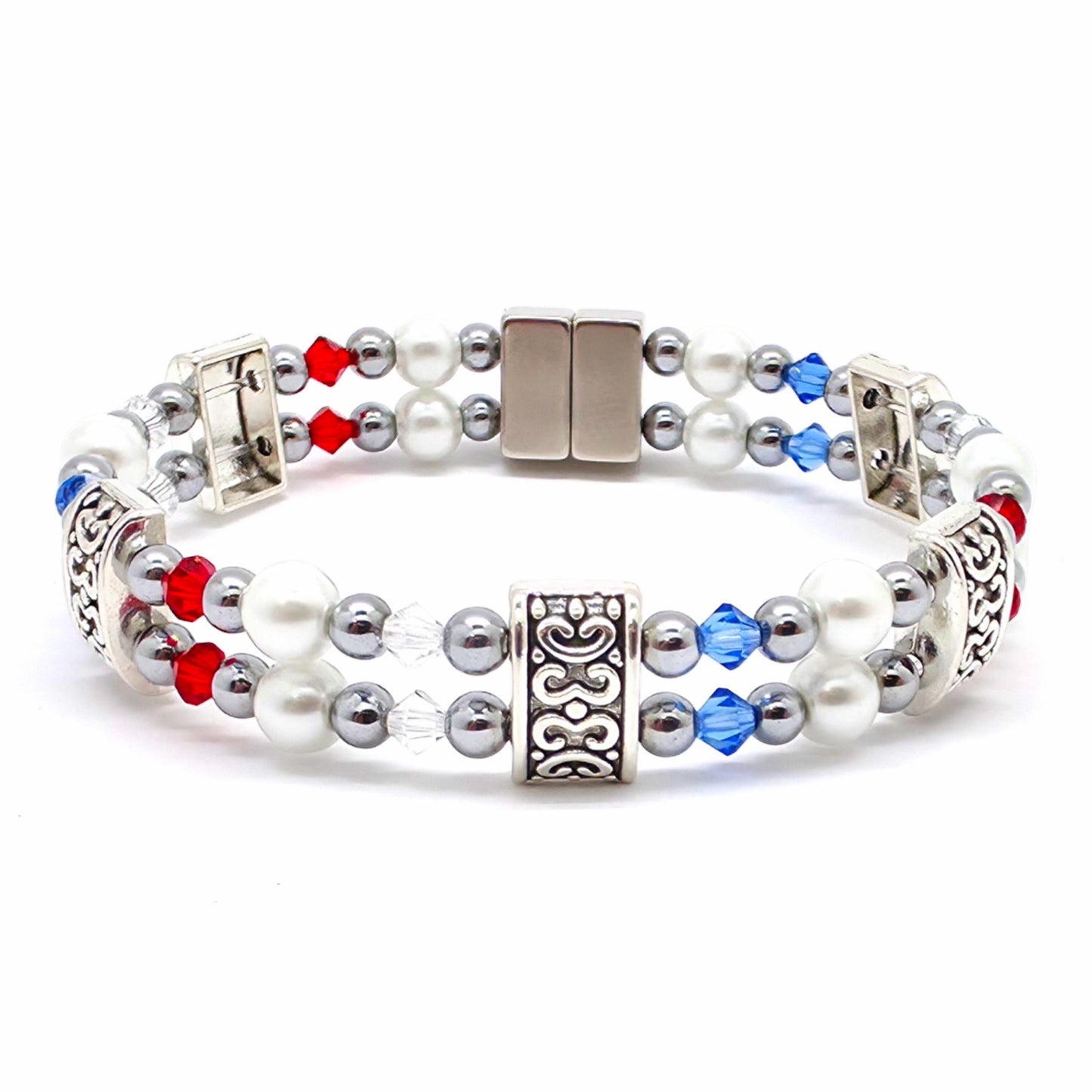 White Pearl Double with Patriotic Crystals