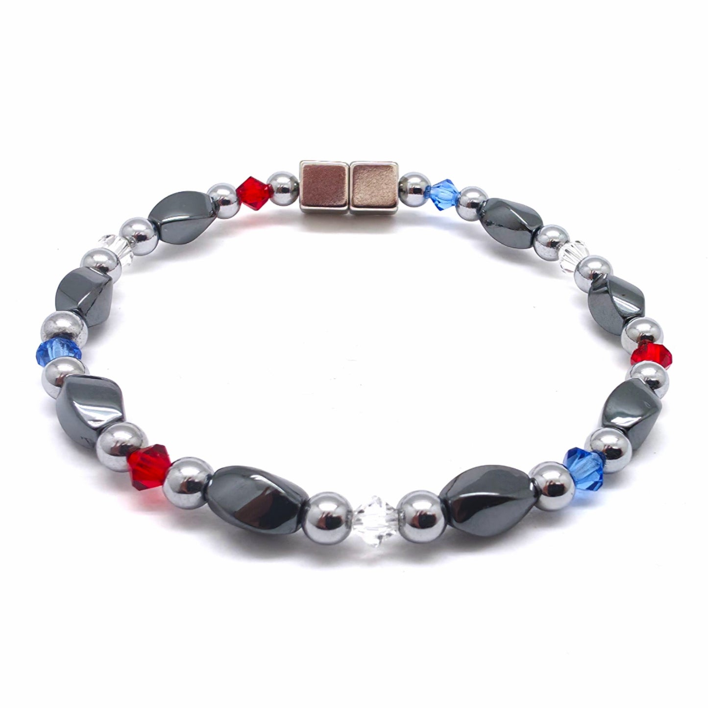 Black Hematite Twist w Patriotic Crystals