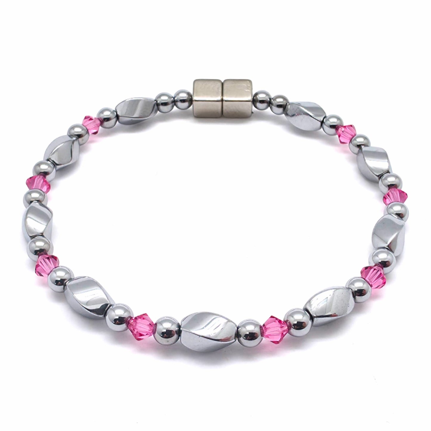 Silver Hematite Twist w Rose