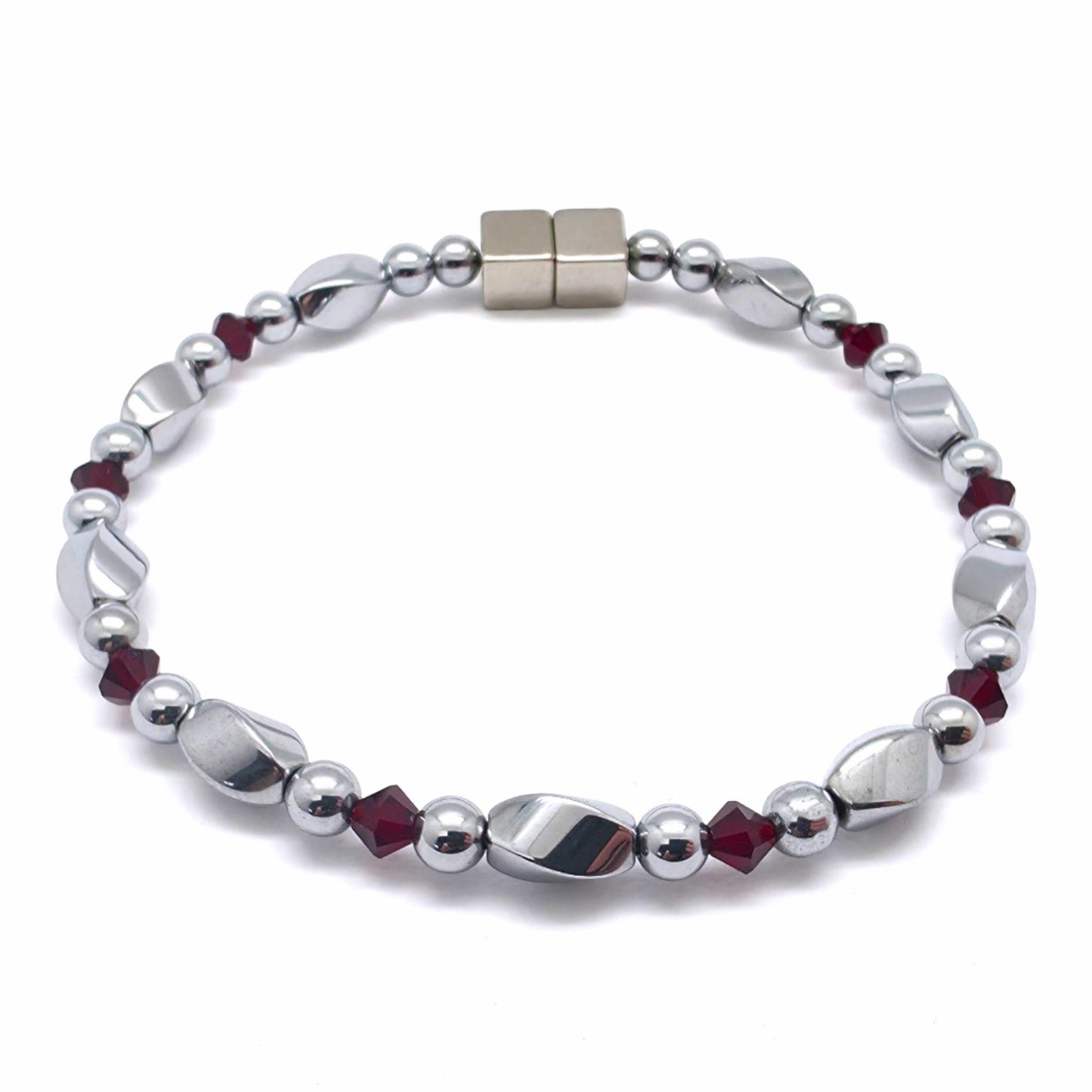Silver Hematite Twist w Ruby