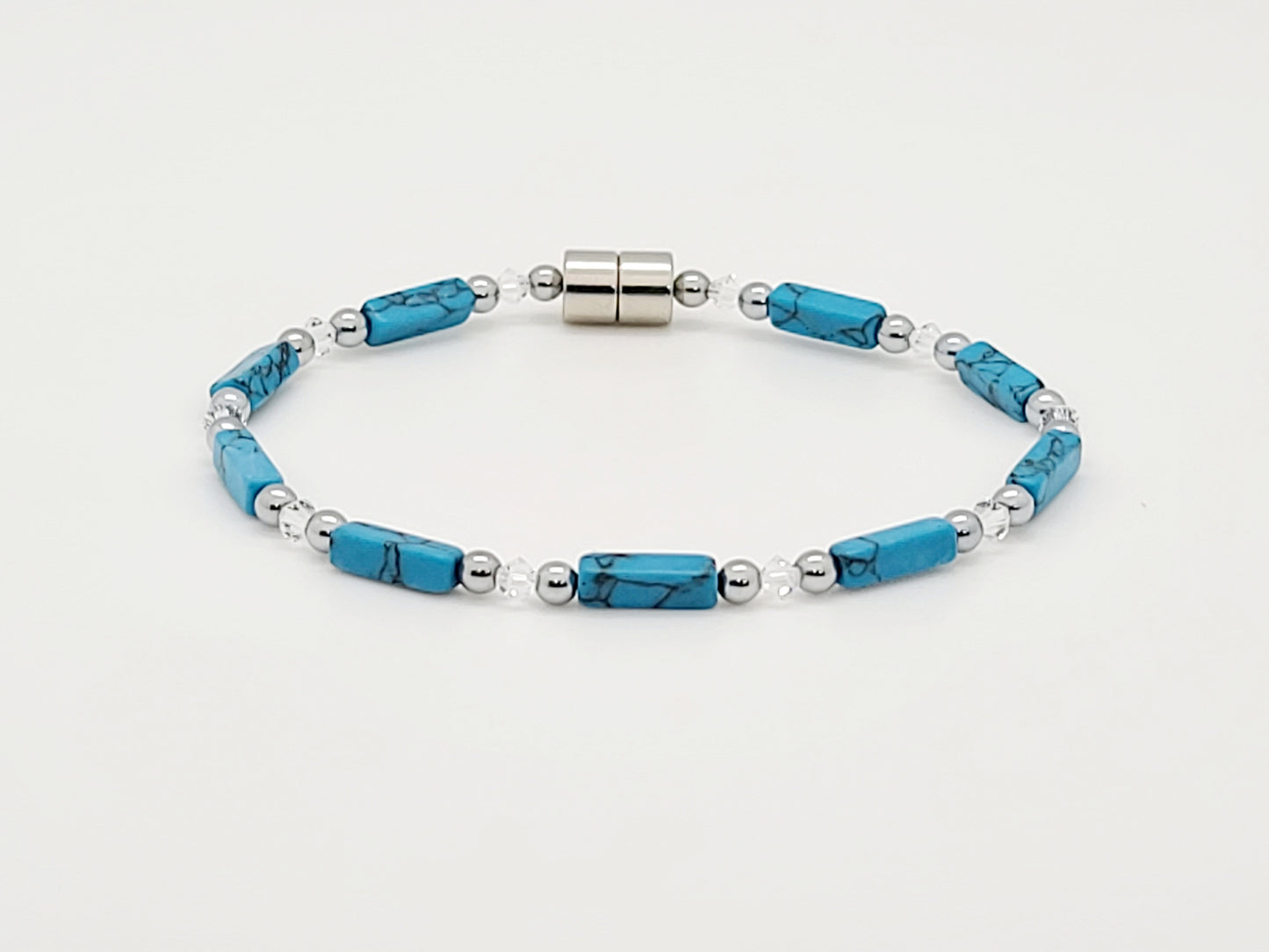 Turquoise Howlite Rectangle w Crystal Necklace