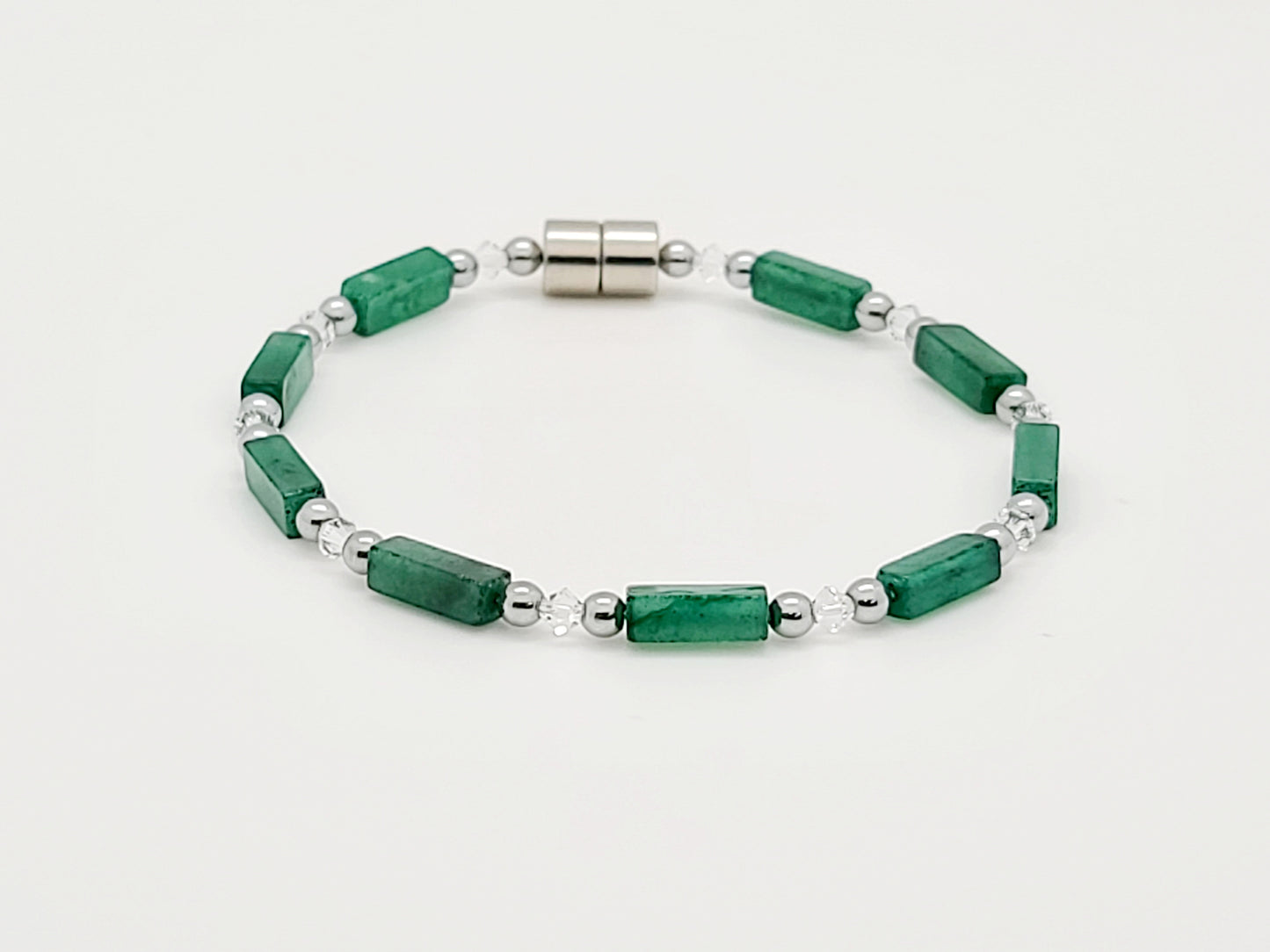 Green Aventurine Rectangle w Crystal Necklace