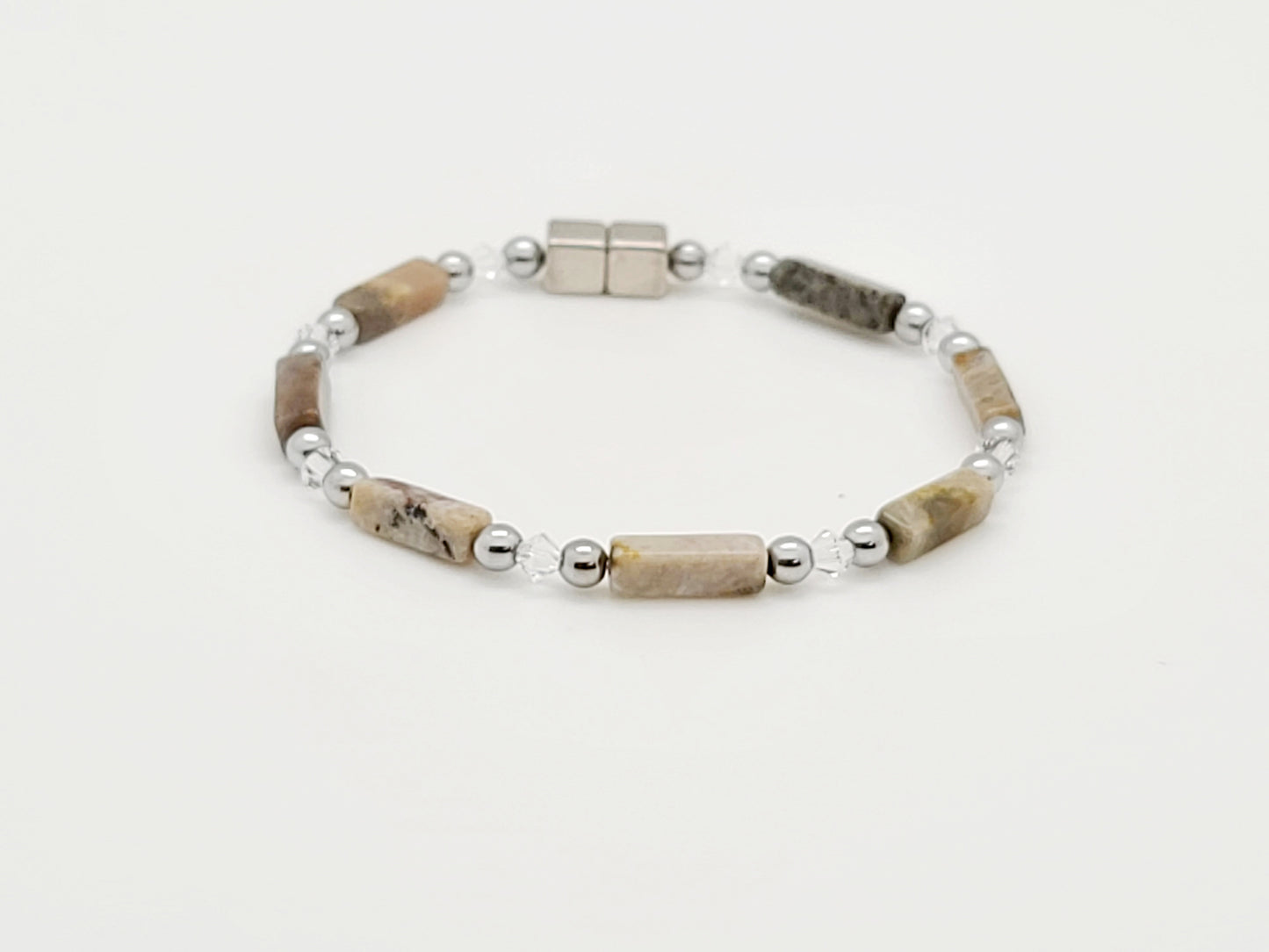 Ocean Jasper Rectangle w Crystal Necklace