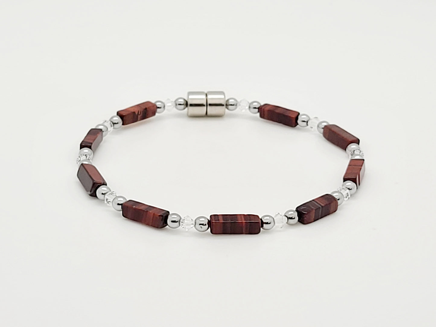Red Tiger's Eye Rectangle w Crystal Necklace