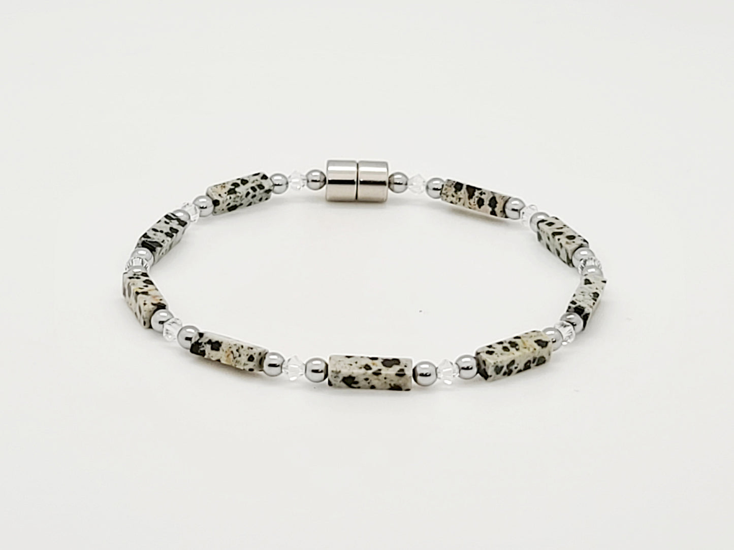 Dalmatian Jasper Rectangle w Crystal Necklace